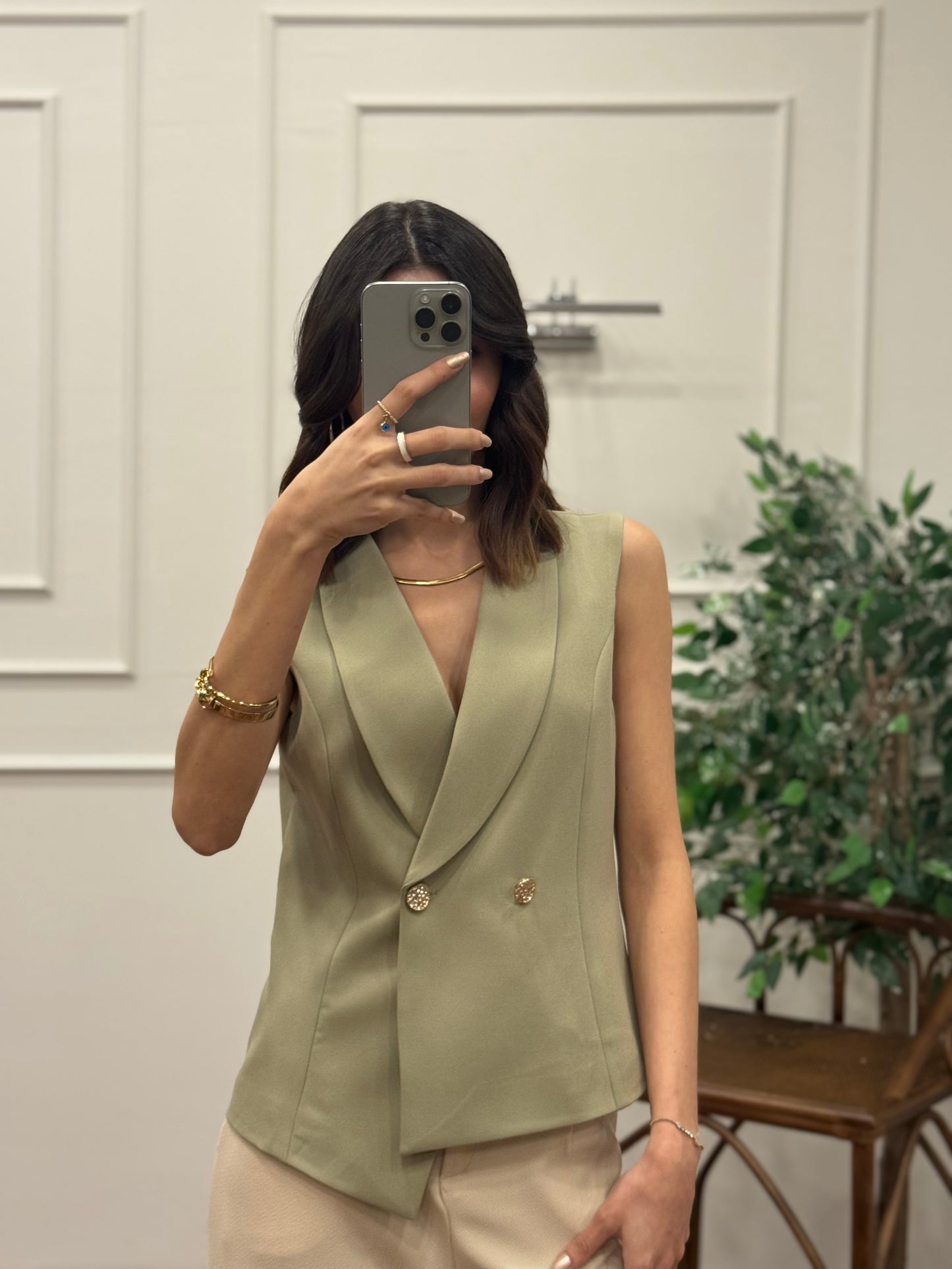 Layla Premium Asimetrik Kesim Haki Yelek