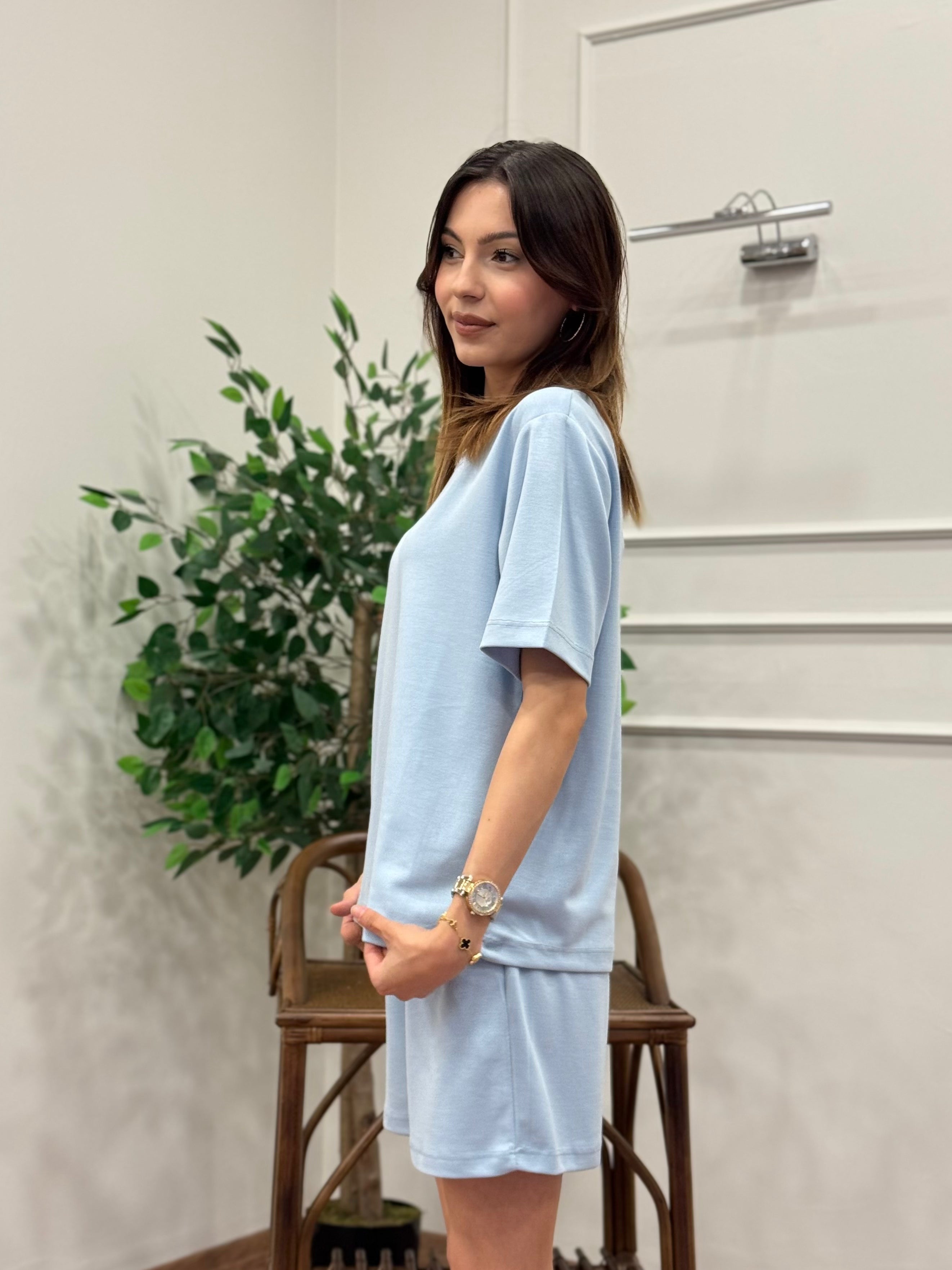 Modal Kumaş Oversize Bluz Şortlu Takım Bebe Mavi