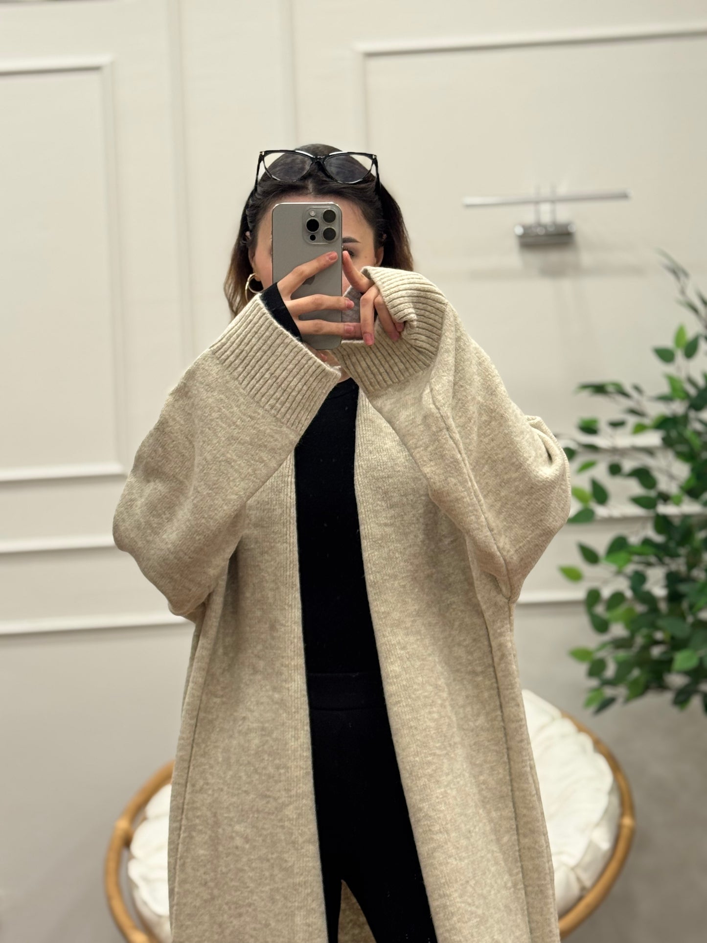 Şal Yaka Oversize Taş Uzun Hırka