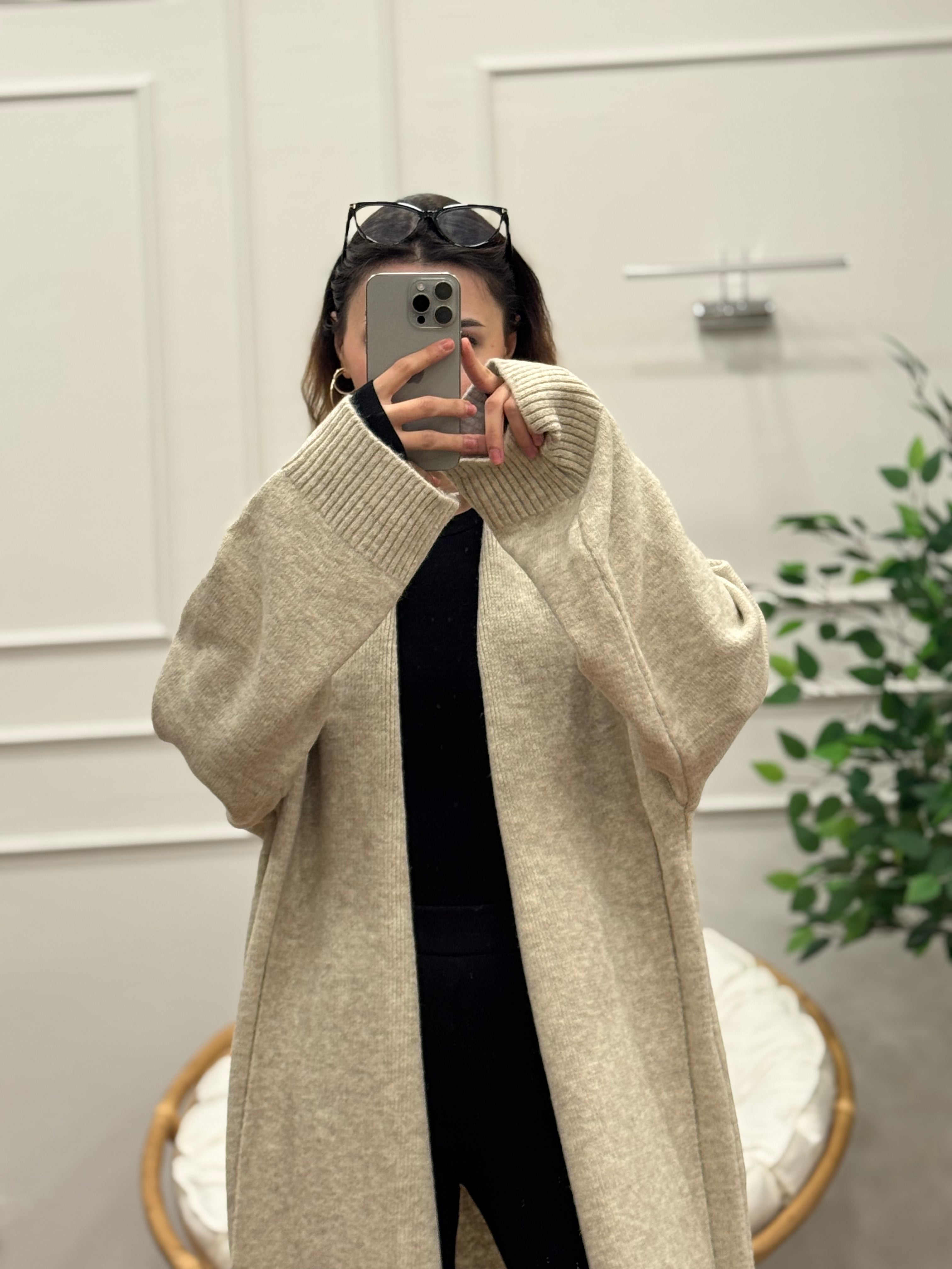 Şal Yaka Oversize Taş Uzun Hırka