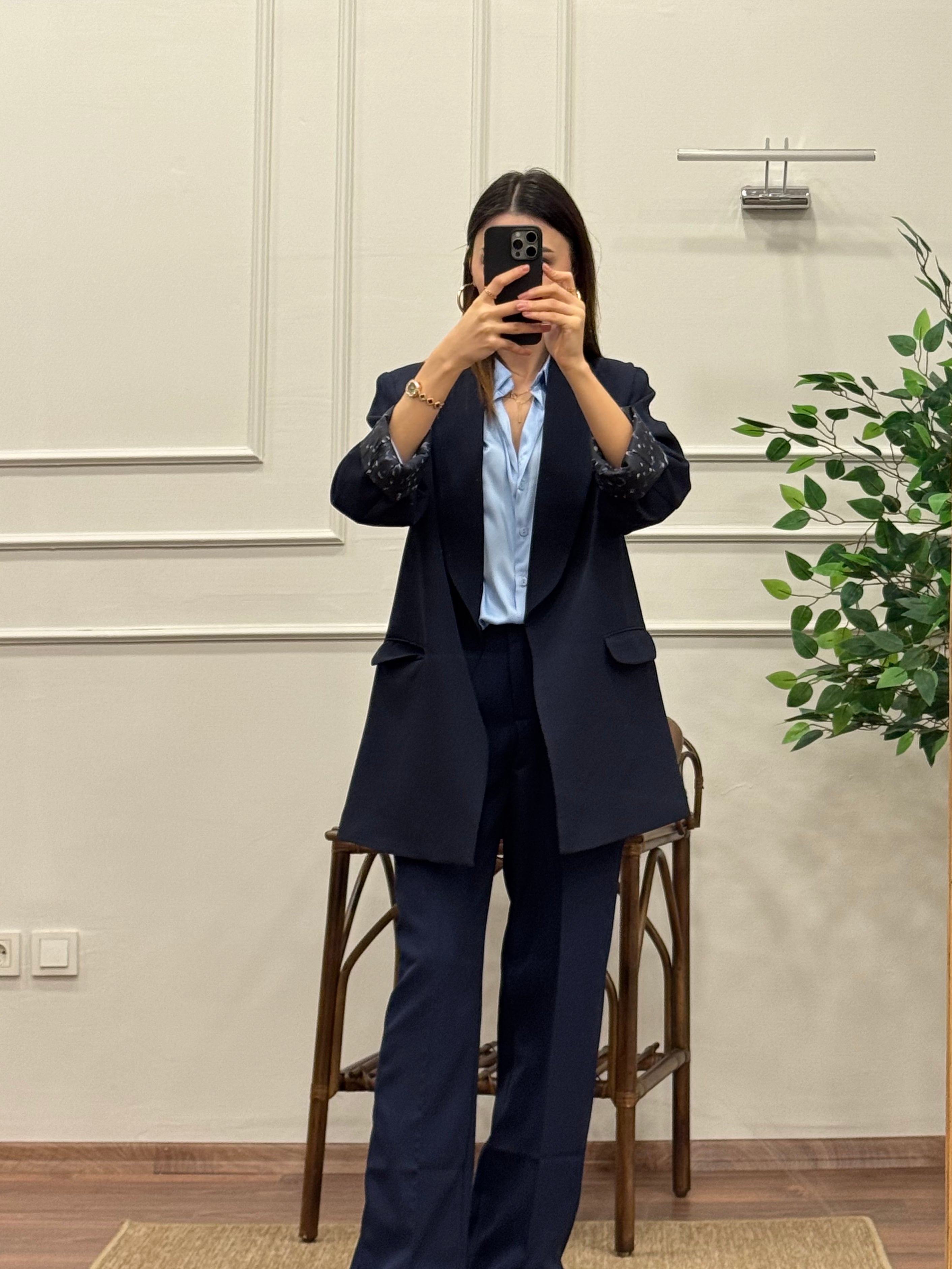 Lacivert Vatkalı İçi Astarlı Blazer Pantolon Premium Takım