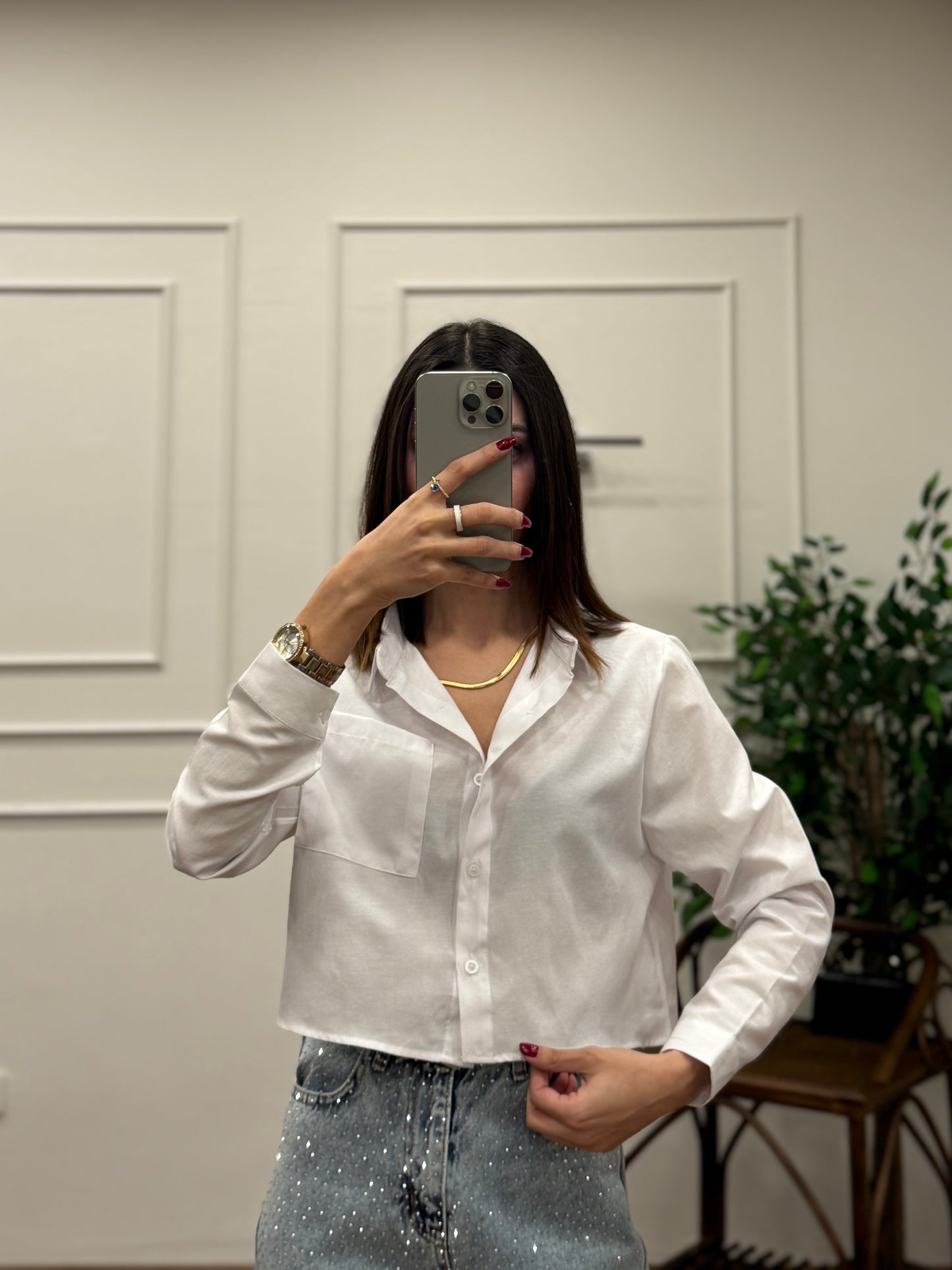 Jess Beyaz Crop Gömlek