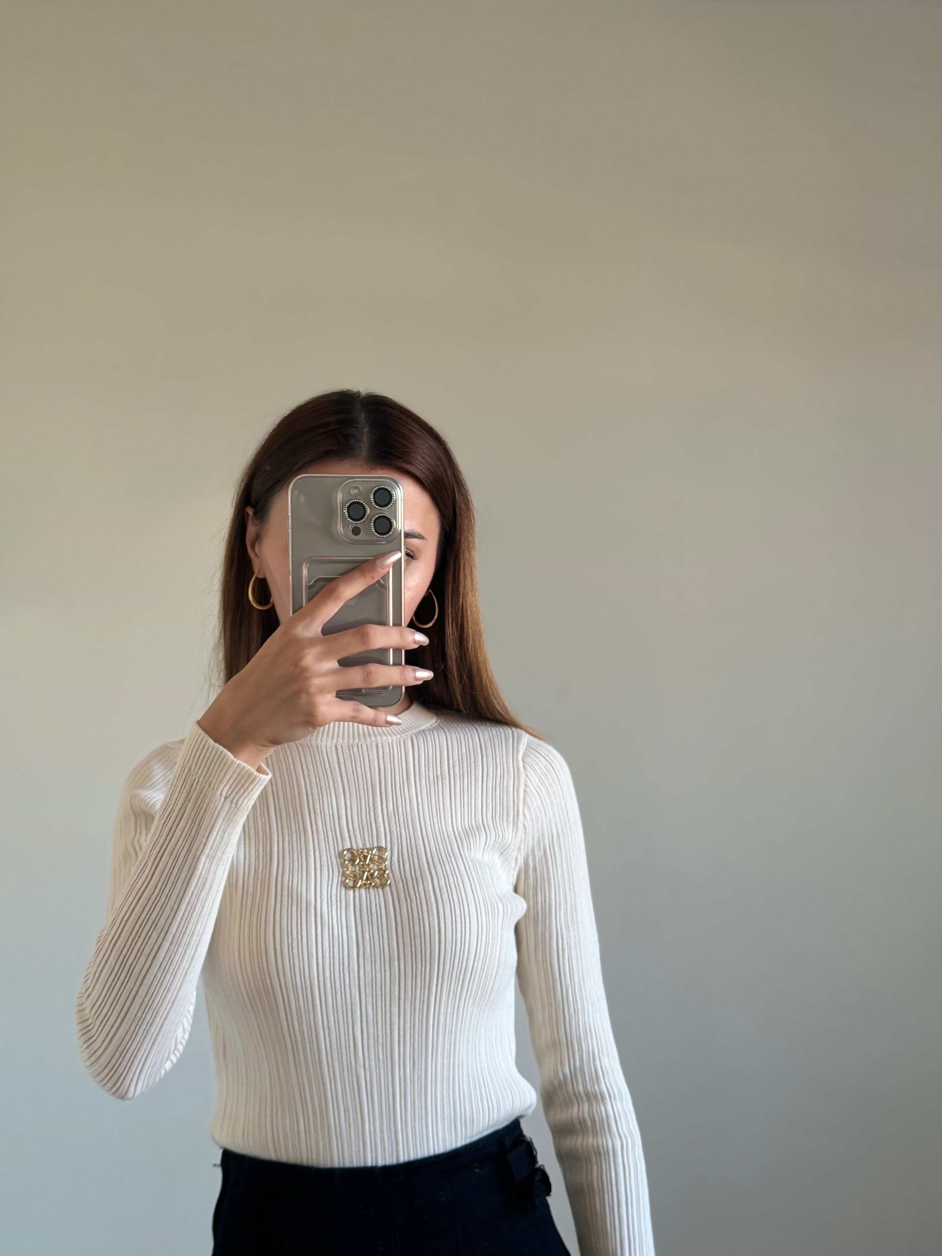 Ekru Aksesuar Detay Marka Muadil Triko Bluz