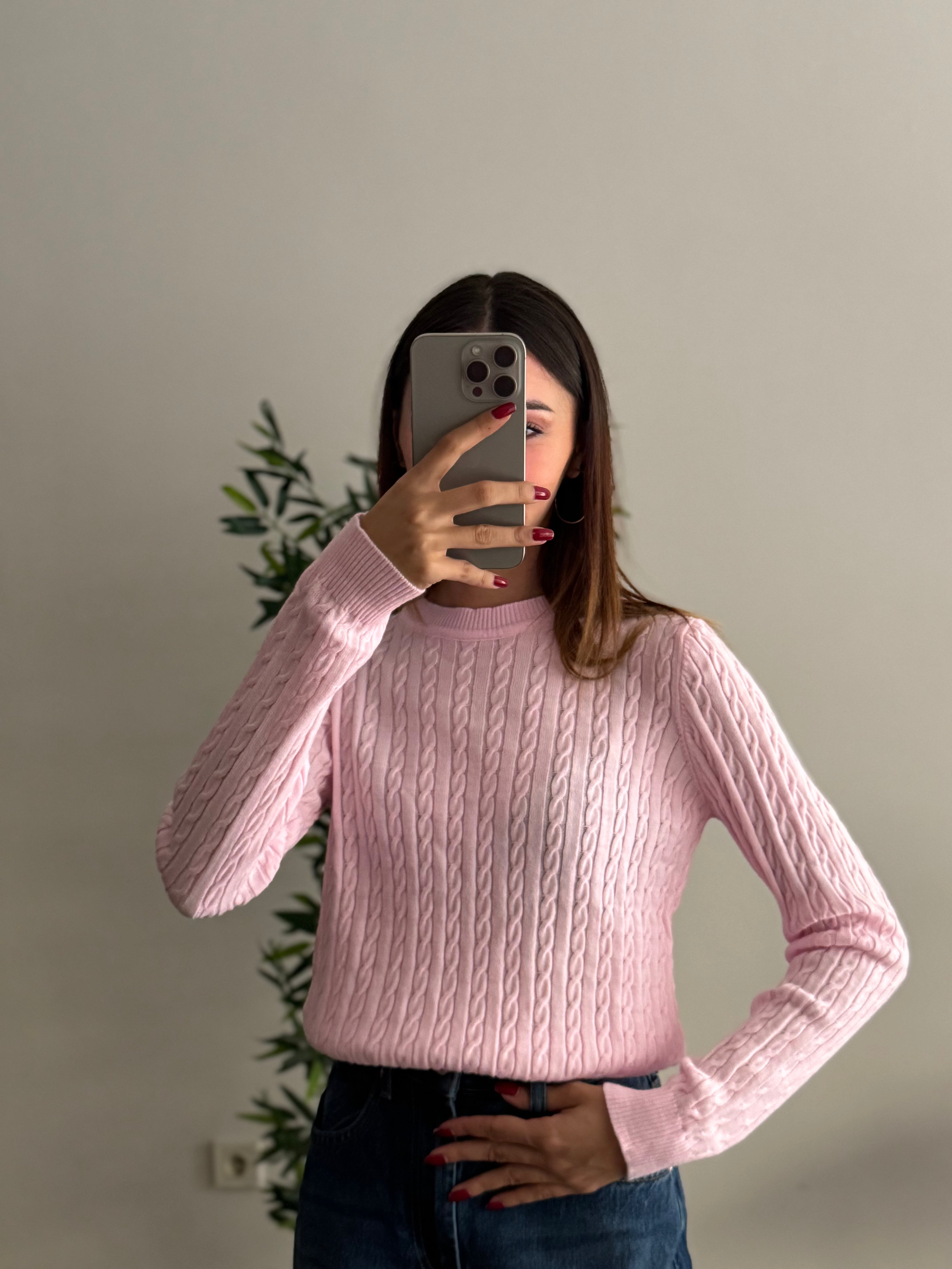 Örgü Detay Şeker Pembesi Bluz