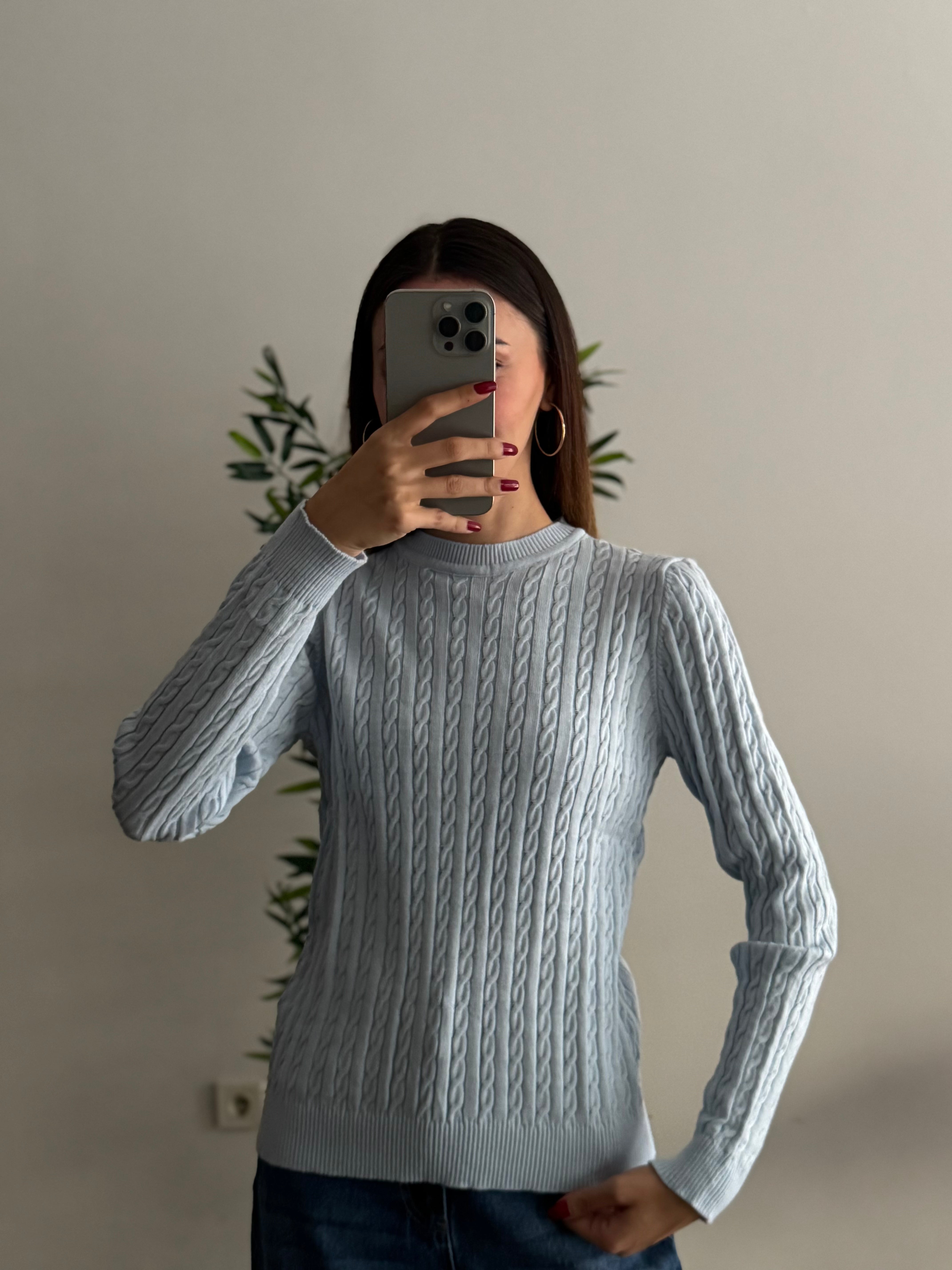 Örgü Detay Bebe Mavi Bluz