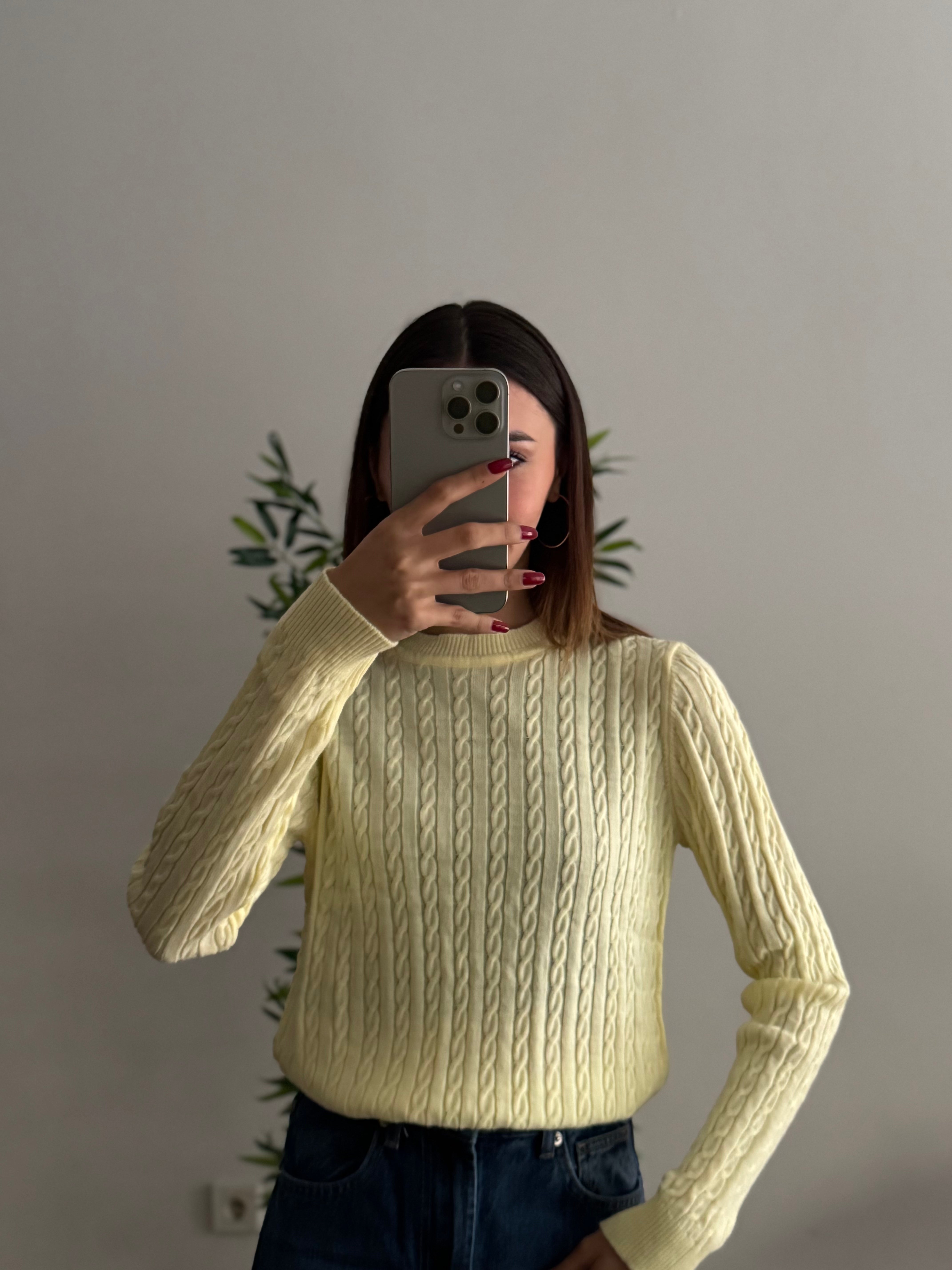 Örgü Detay Sarı Bluz