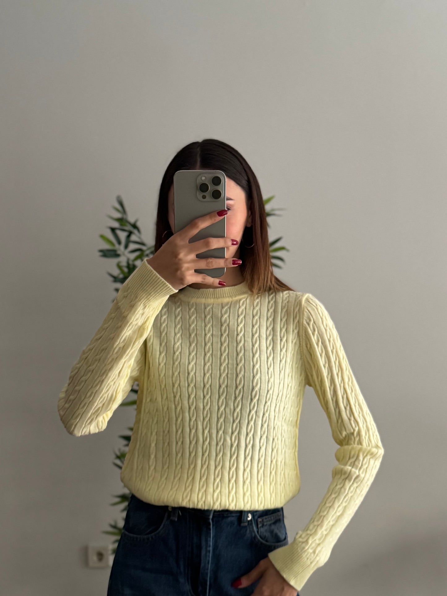 Örgü Detay Sarı Bluz