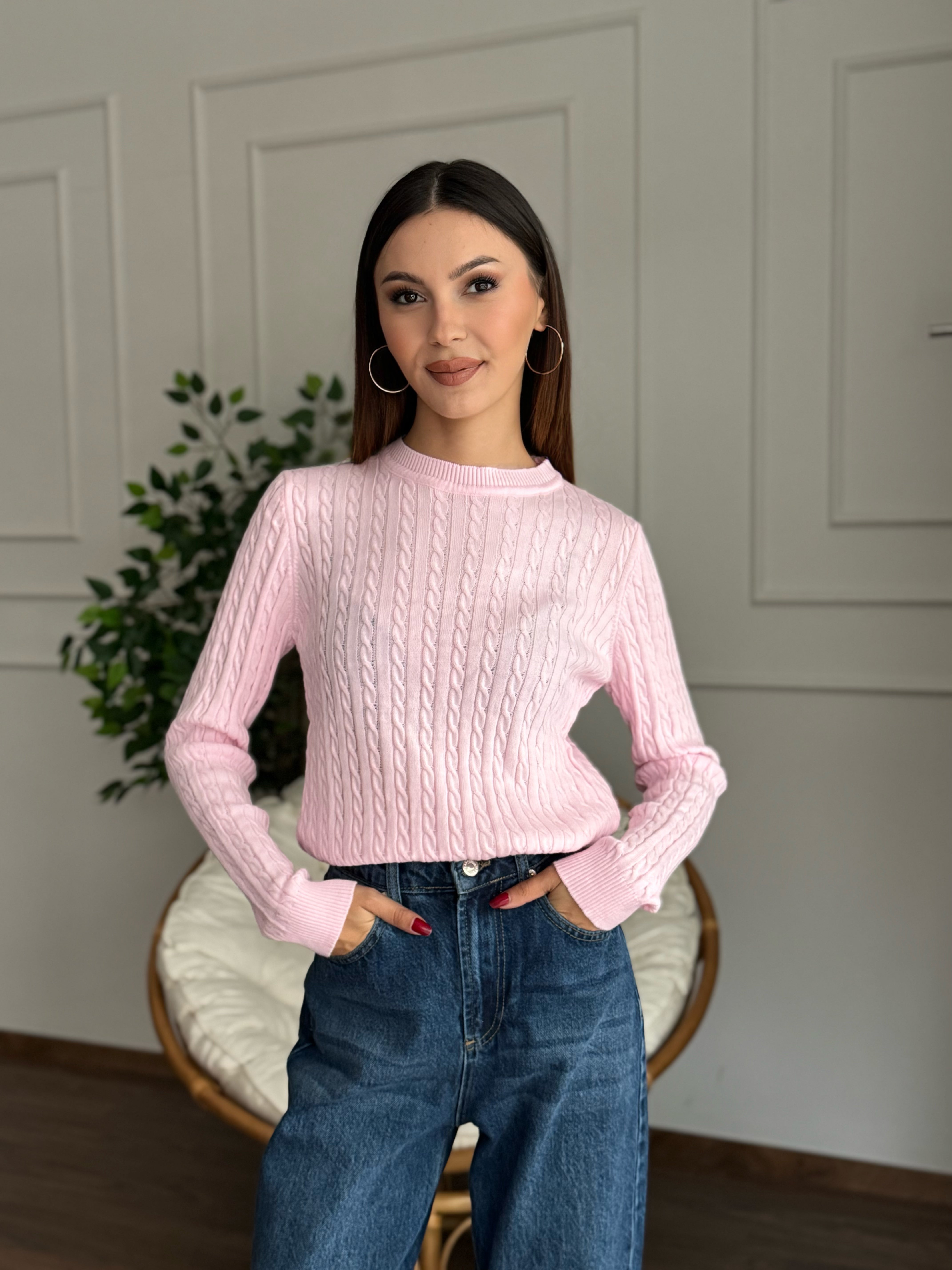 Örgü Detay Şeker Pembesi Bluz