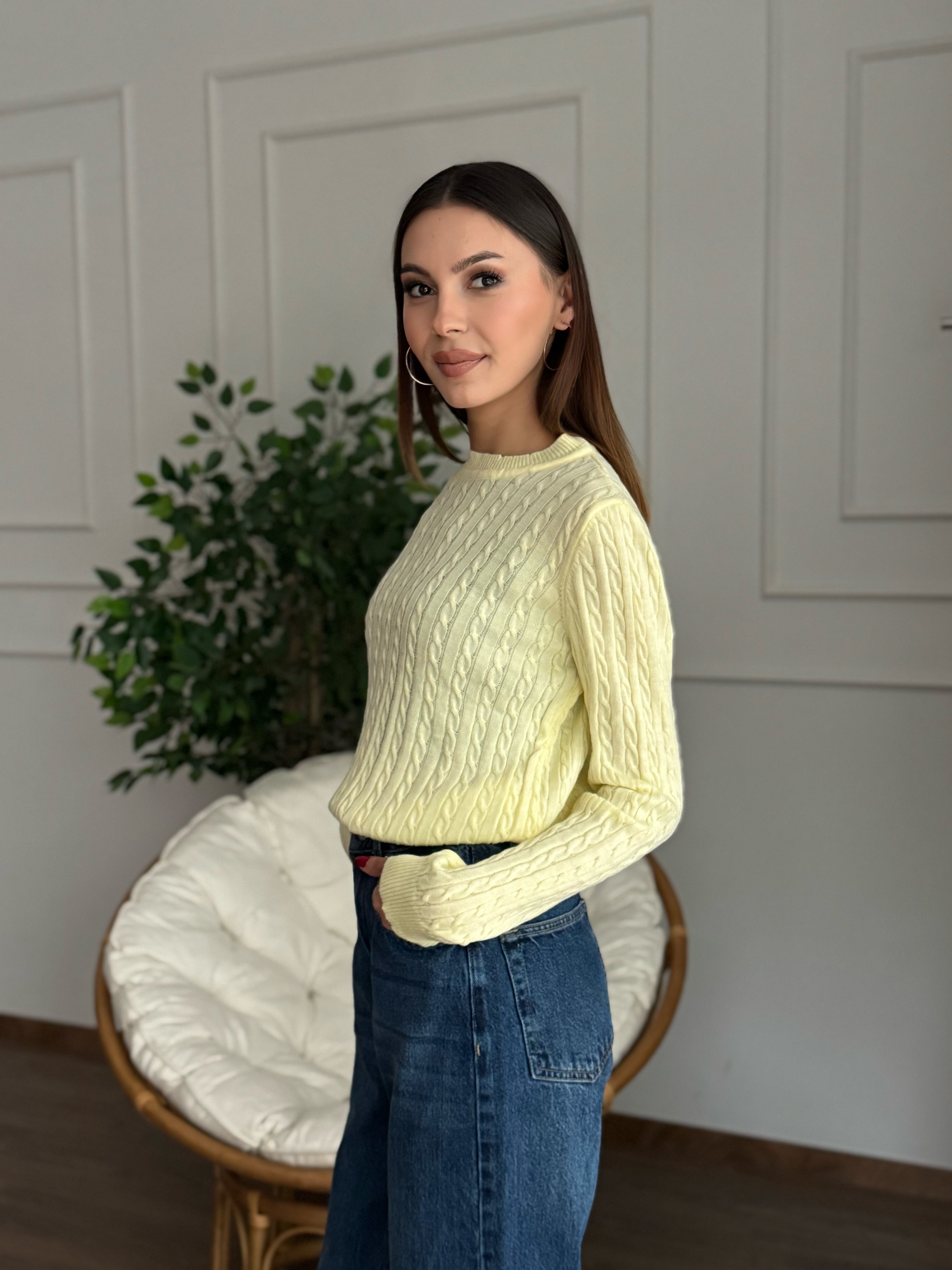 Örgü Detay Sarı Bluz