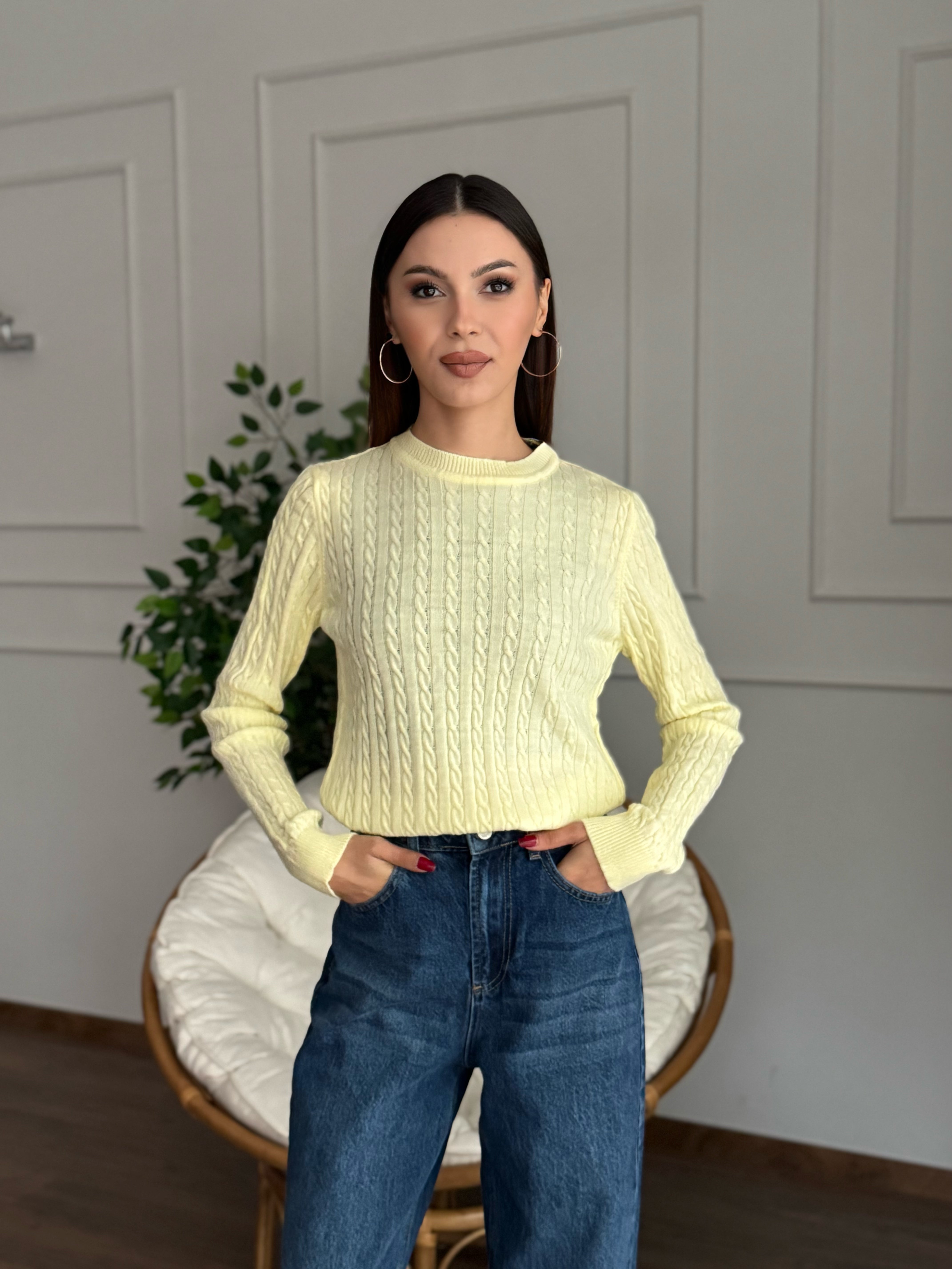 Örgü Detay Sarı Bluz