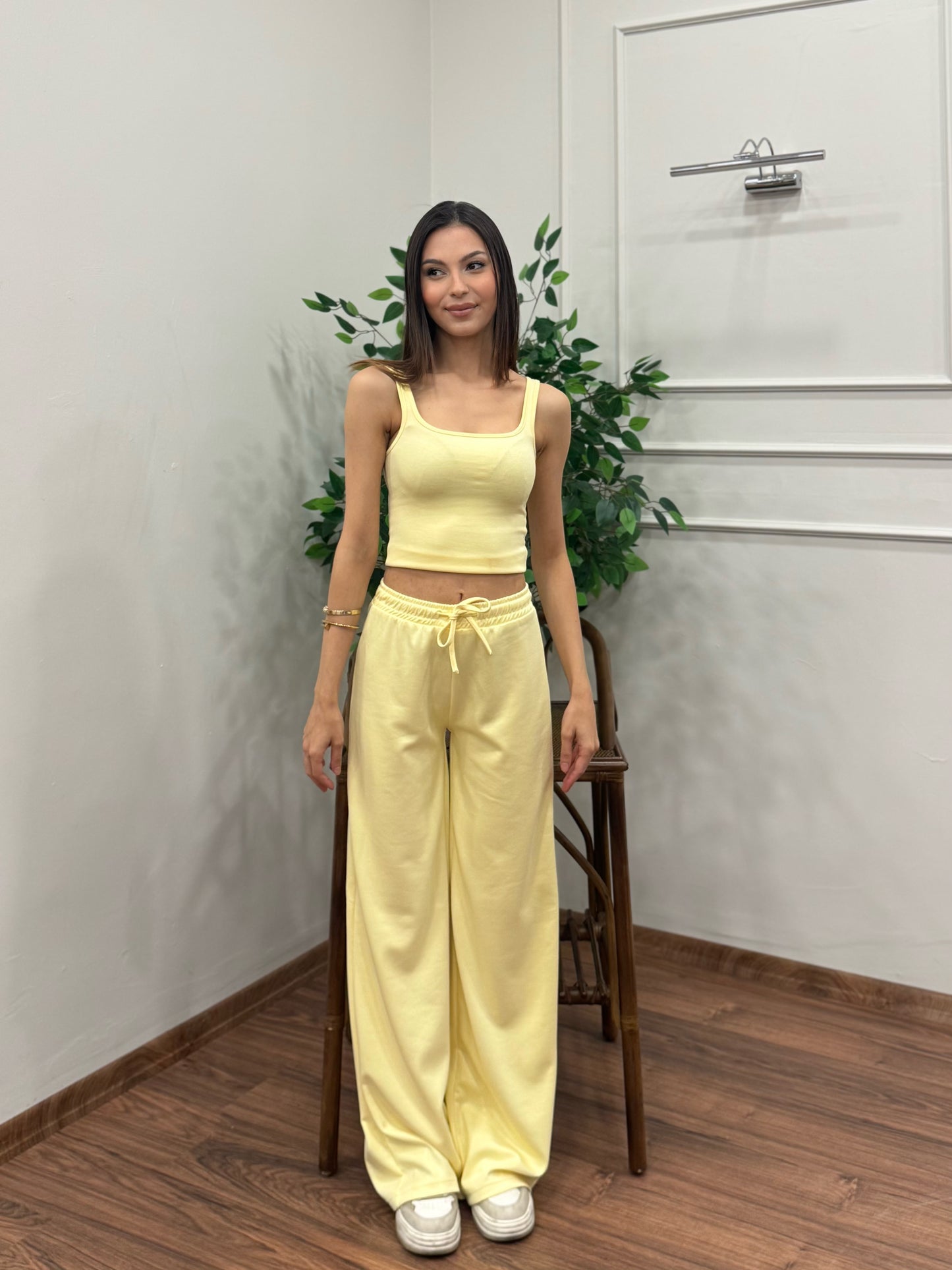 Nova Crop Pantolon Sarı Takım