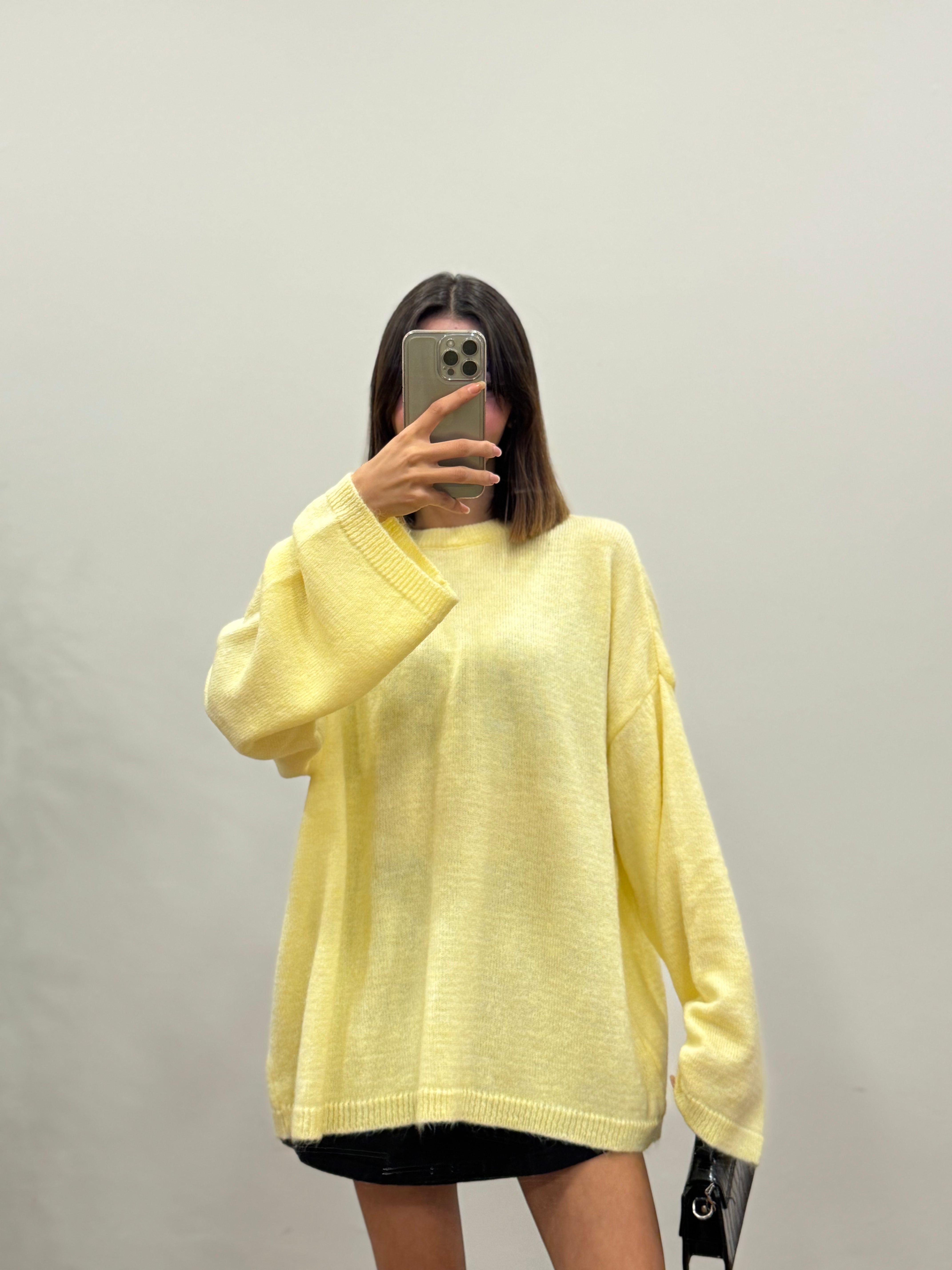 Oversize Bisiklet Yaka Pinterest Sarı Kazak