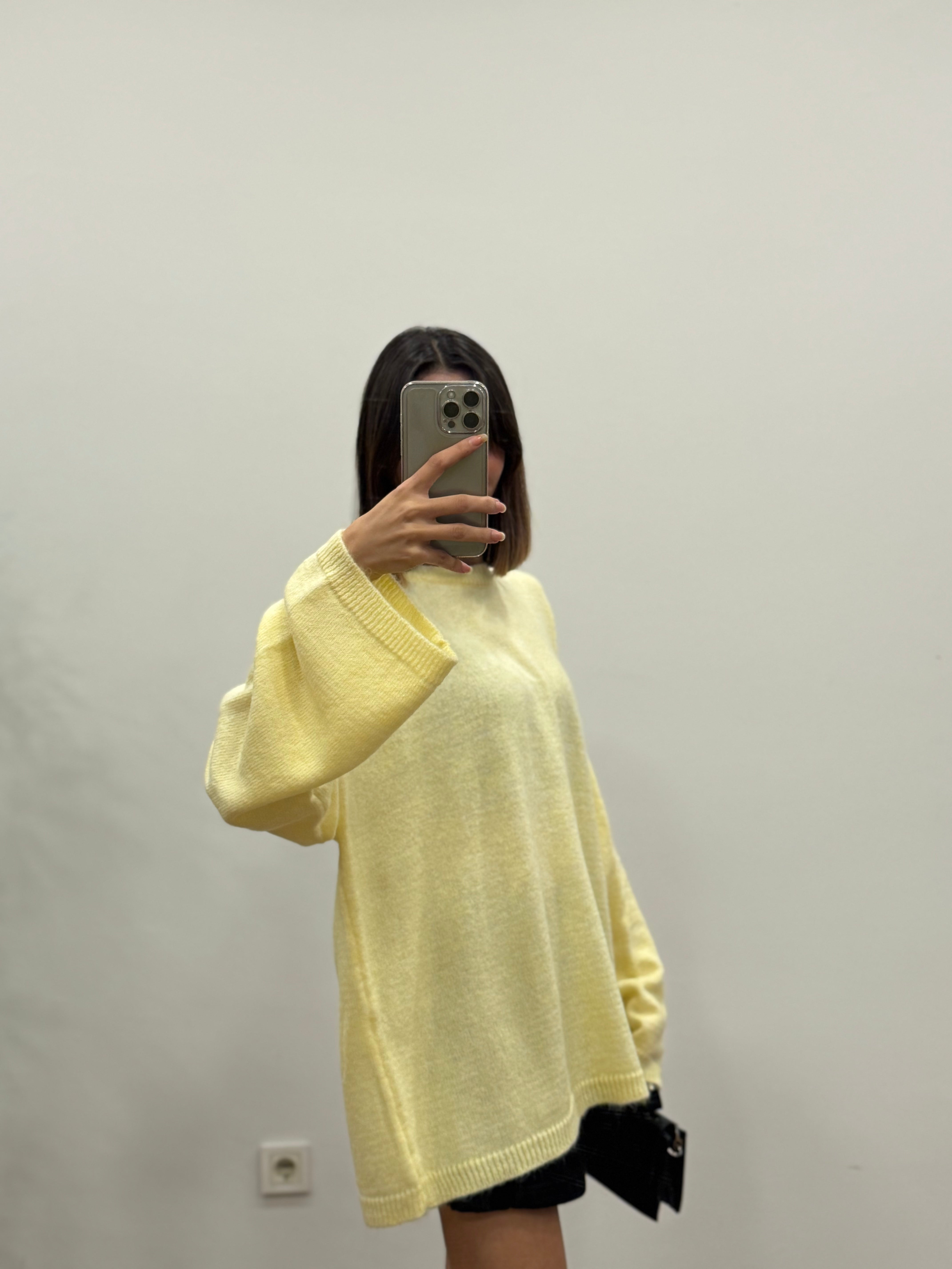 Oversize Bisiklet Yaka Pinterest Sarı Kazak