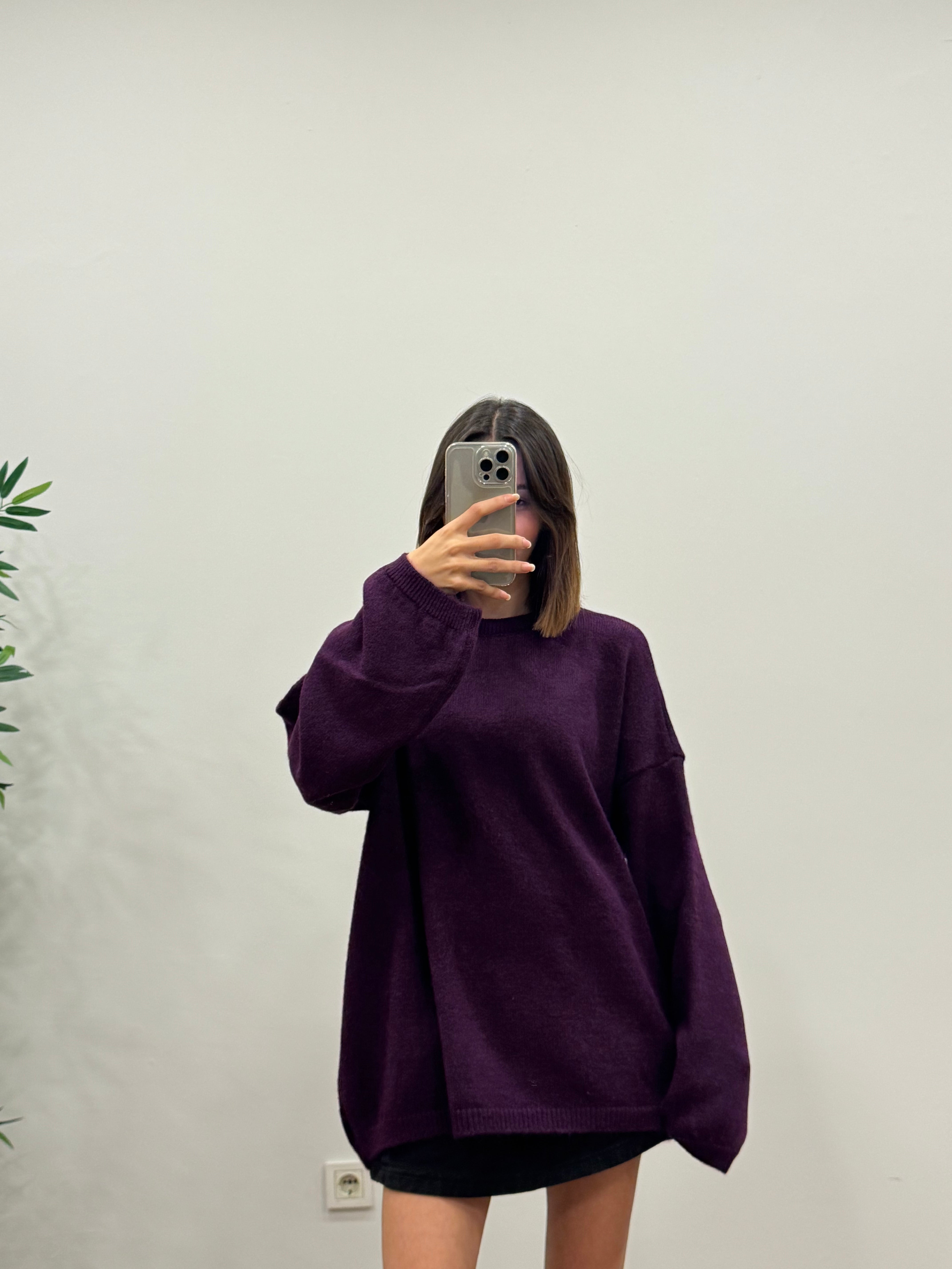 Oversize Bisiklet Yaka Pinterest Mor Kazak