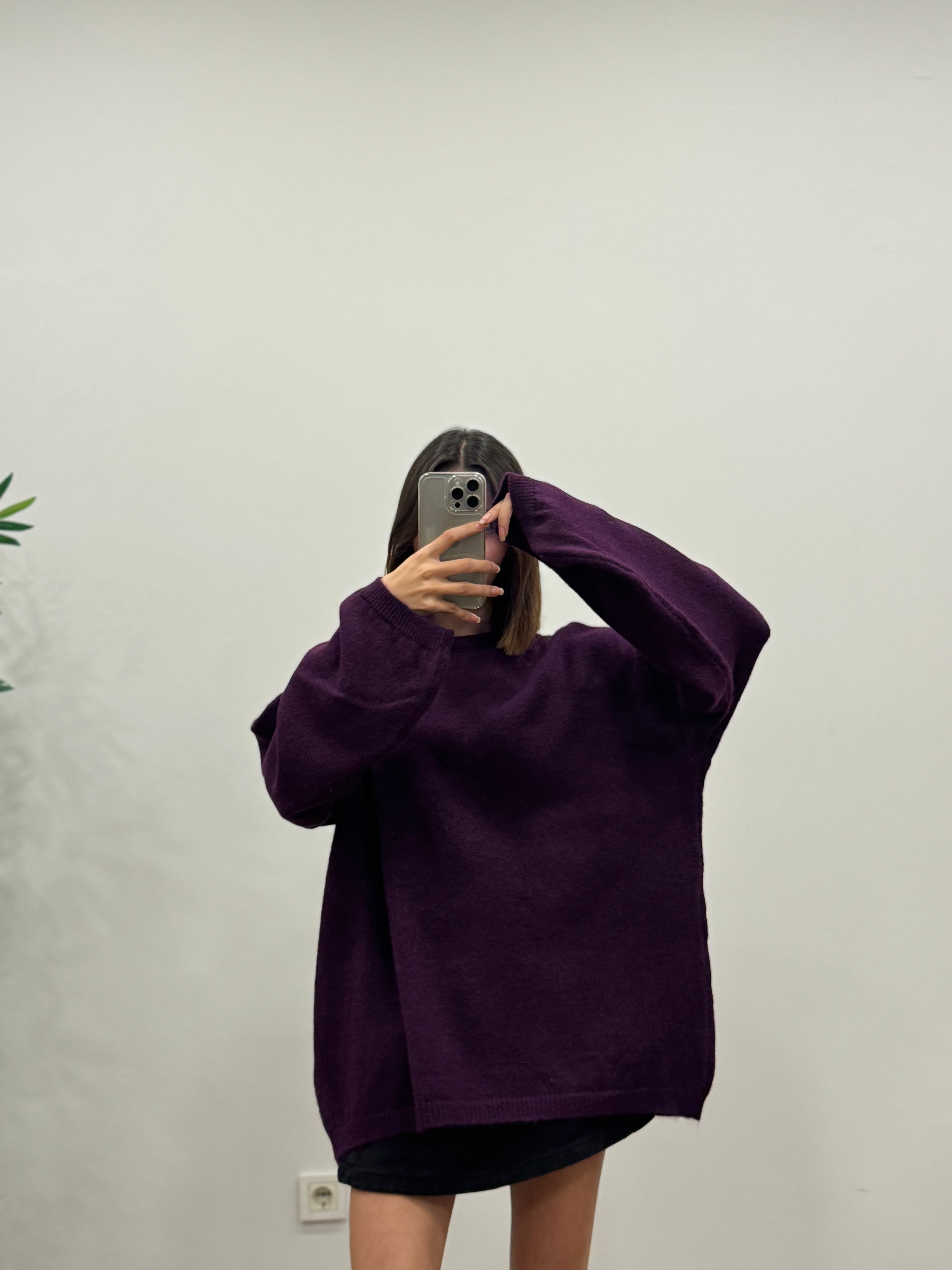 Oversize Bisiklet Yaka Pinterest Mor Kazak