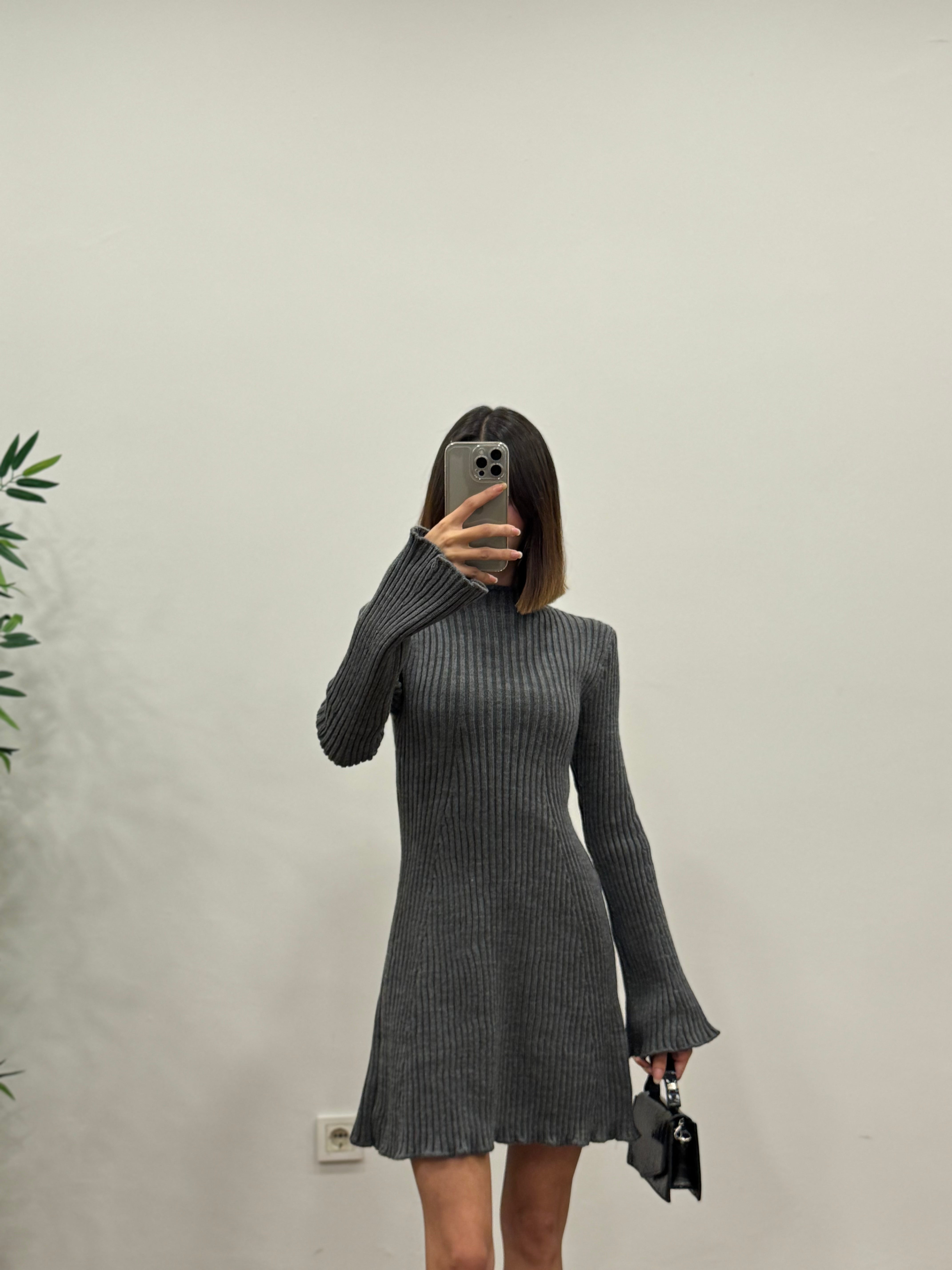 Triko İspanyol Pinterest Gri Elbise