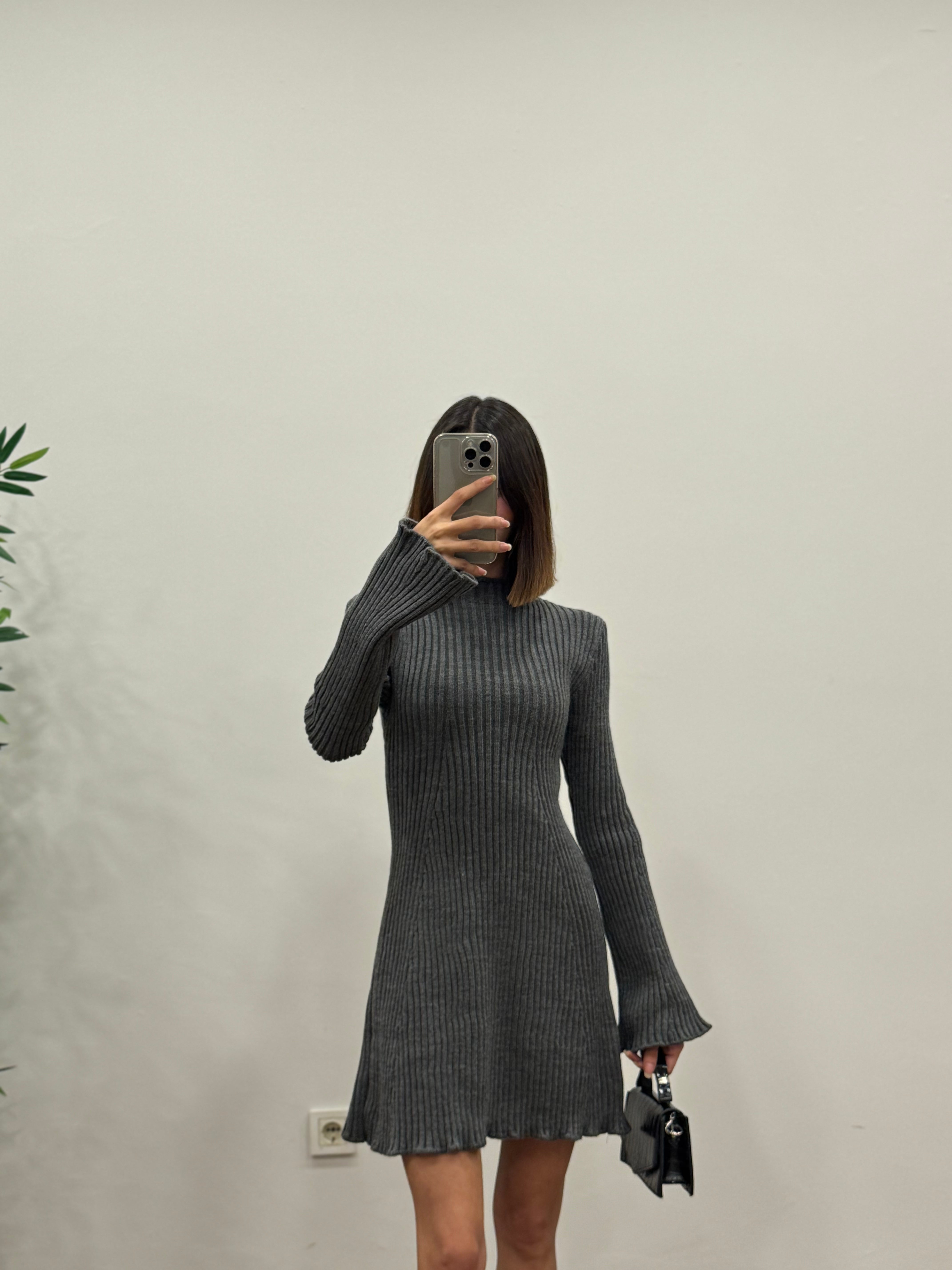 Triko İspanyol Pinterest Gri Elbise