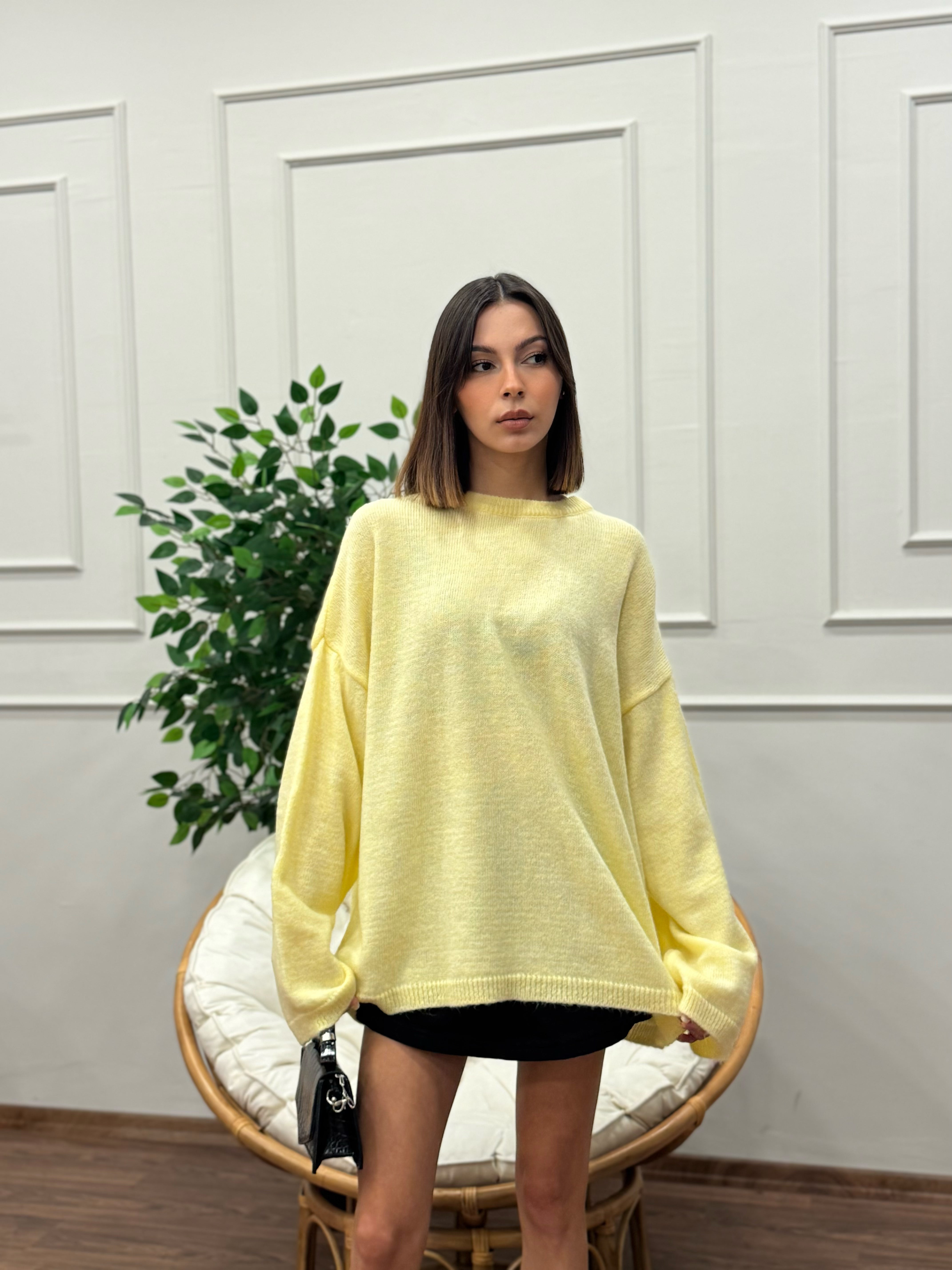 Oversize Bisiklet Yaka Pinterest Sarı Kazak