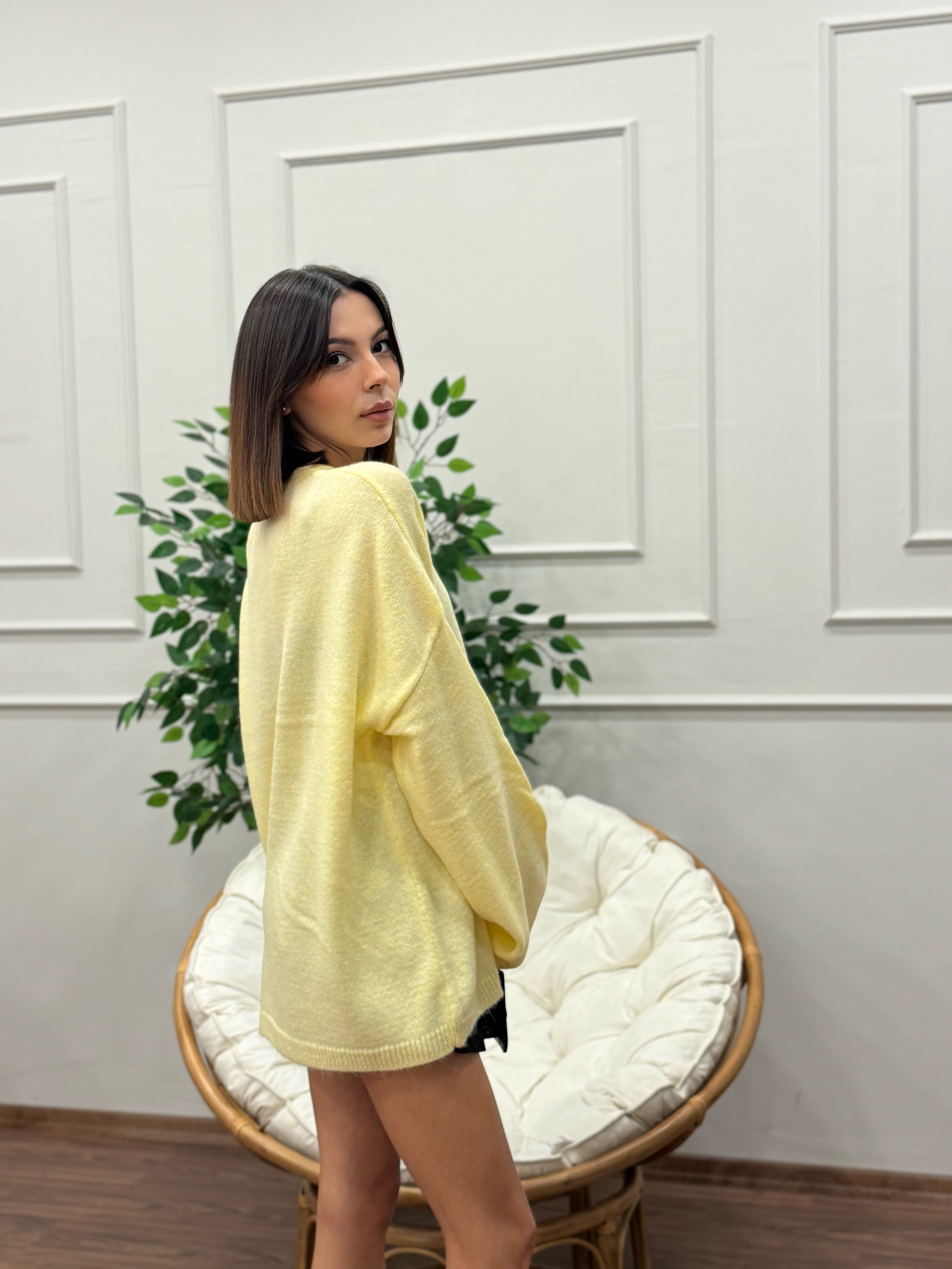 Oversize Bisiklet Yaka Pinterest Sarı Kazak