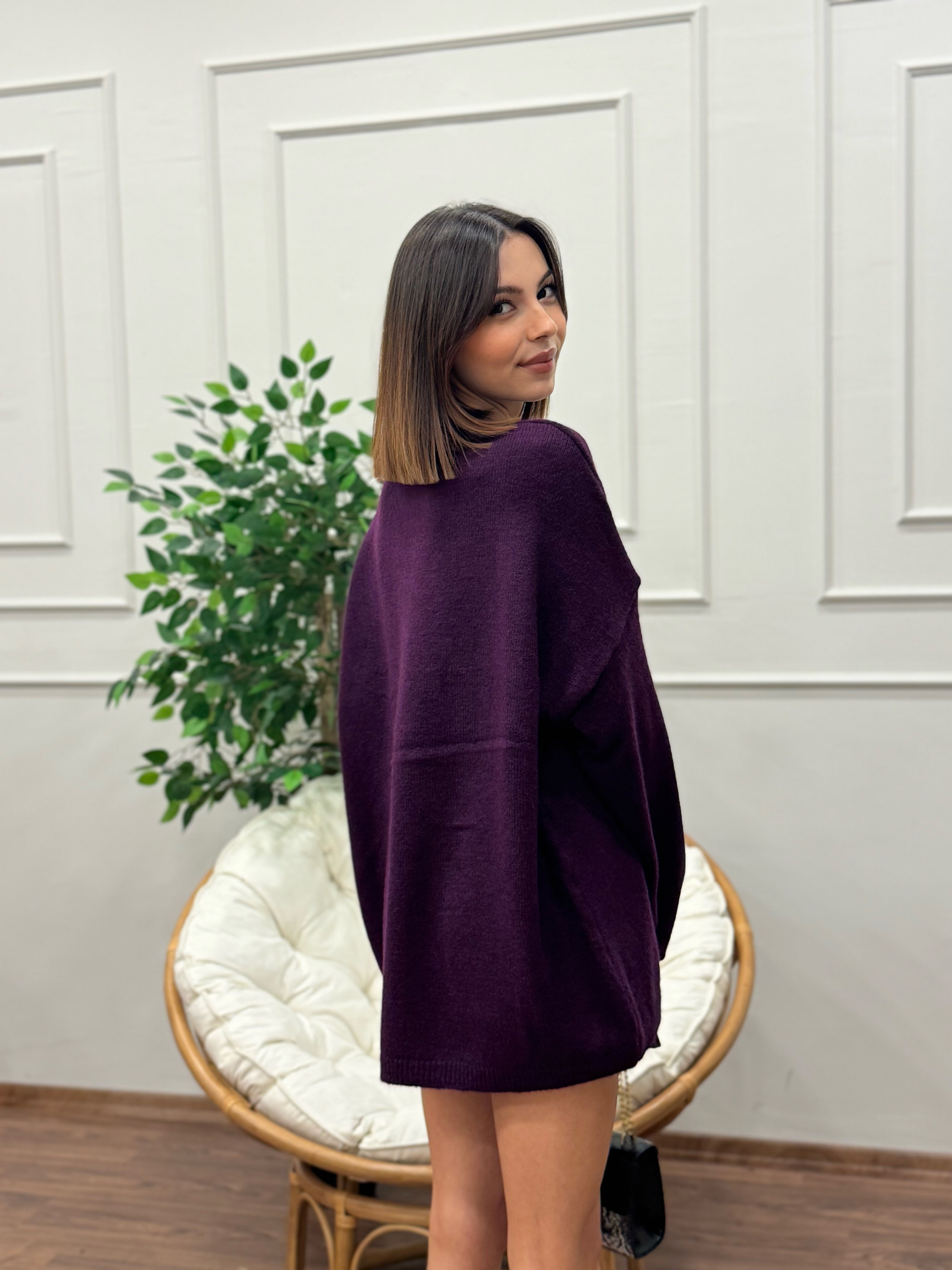 Oversize Bisiklet Yaka Pinterest Mor Kazak