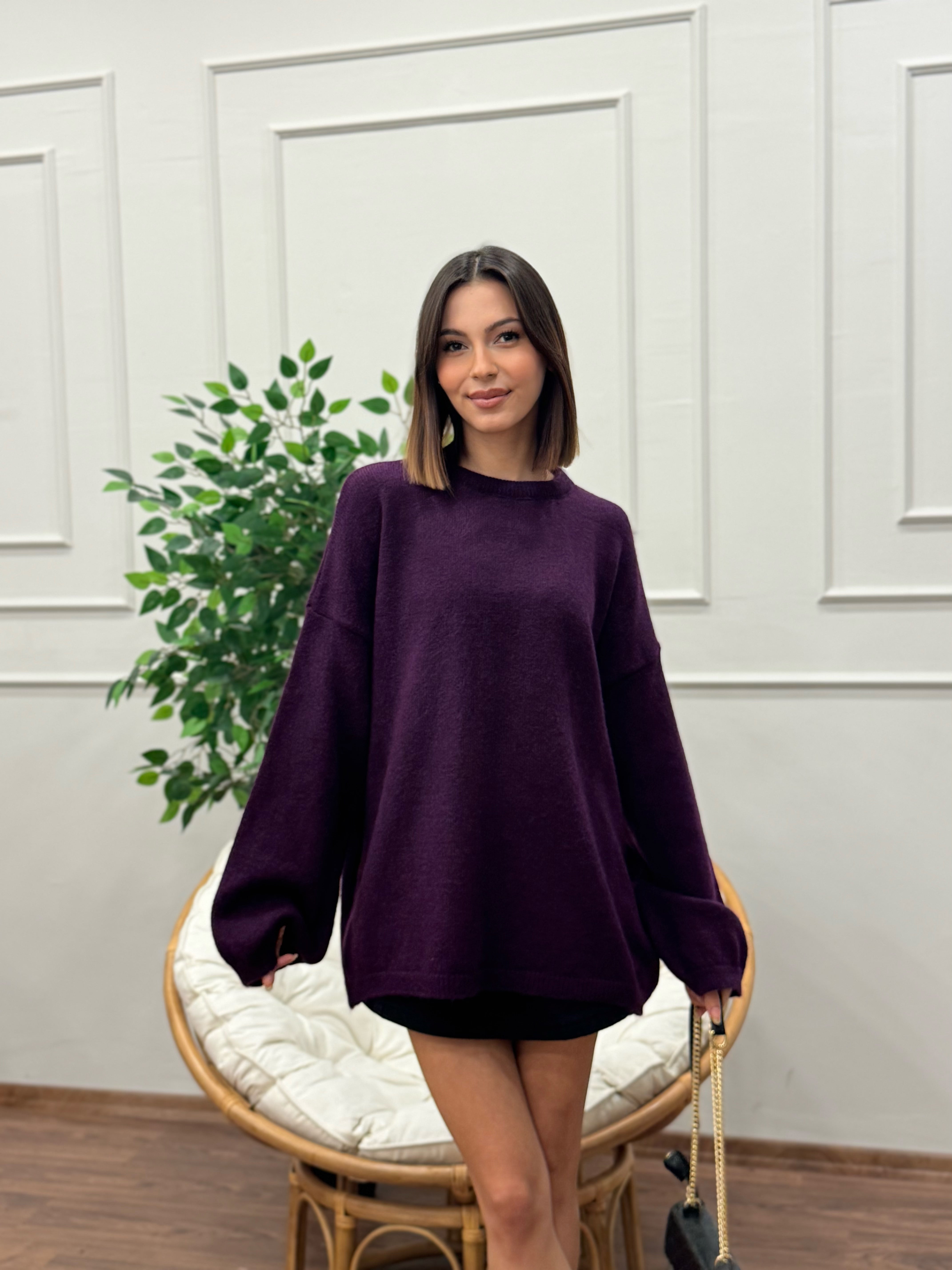 Oversize Bisiklet Yaka Pinterest Mor Kazak