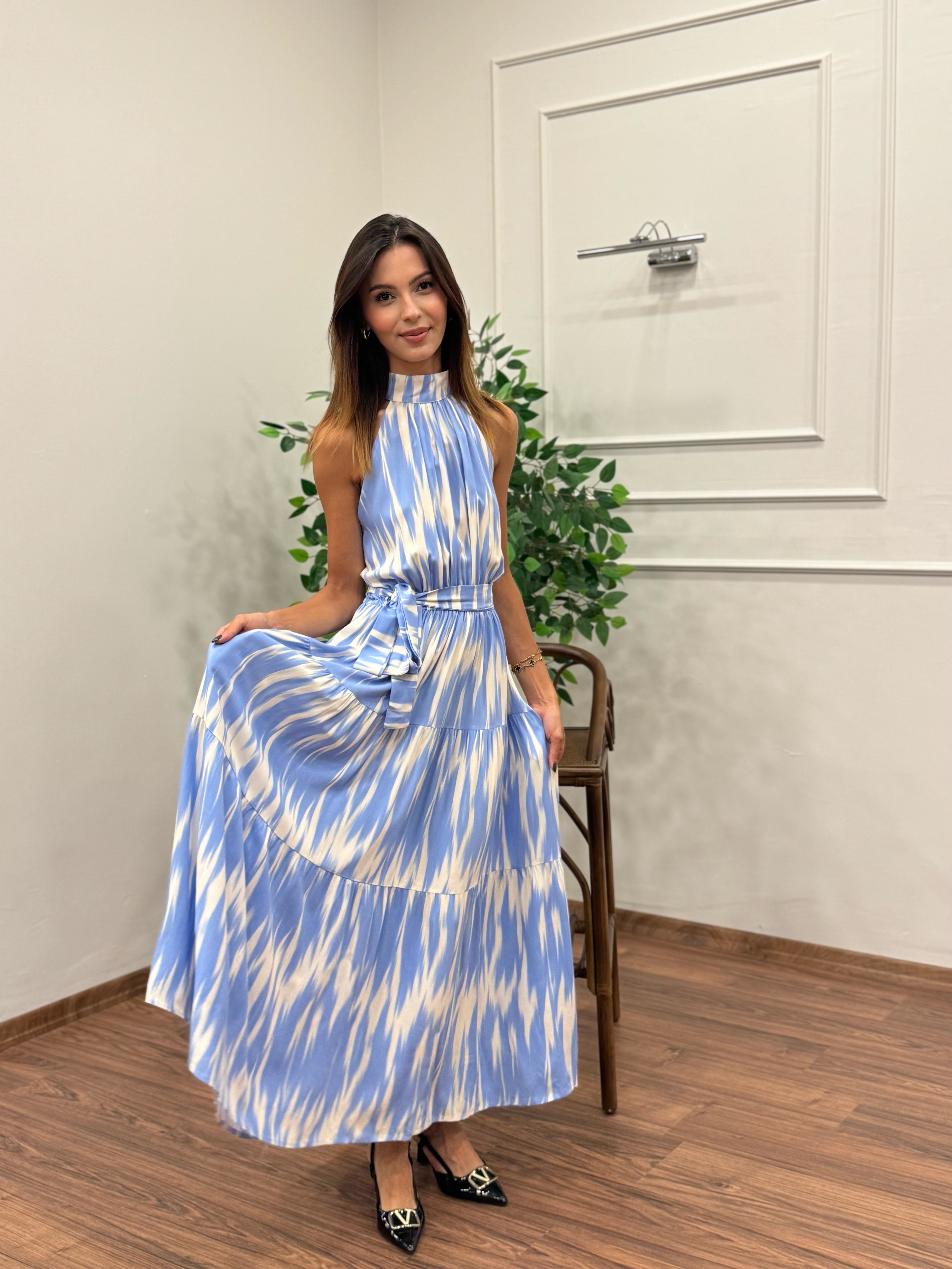 Viskon Kumaş Etnik Desen Bebe Mavi Elbise