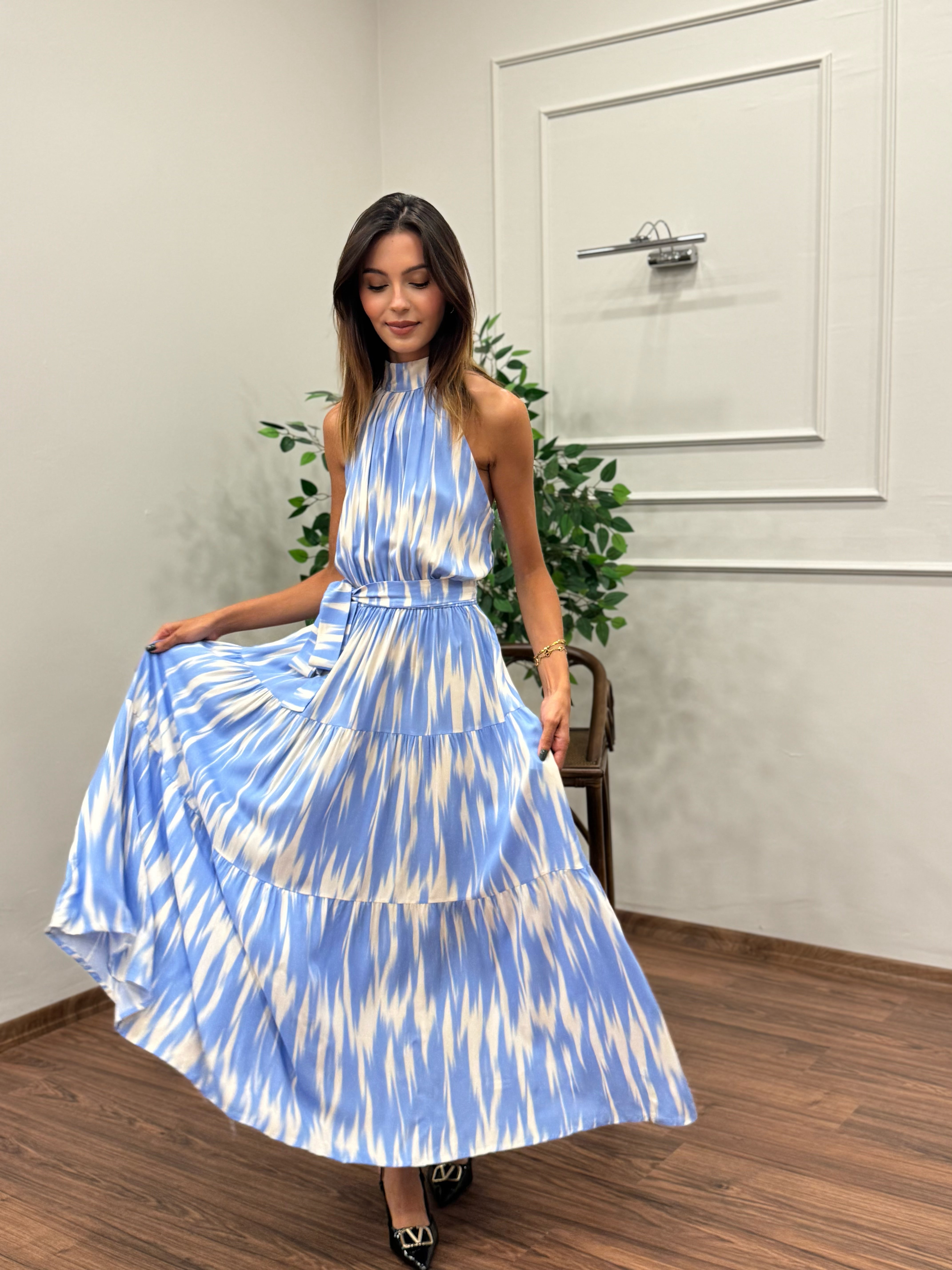 Viskon Kumaş Etnik Desen Bebe Mavi Elbise