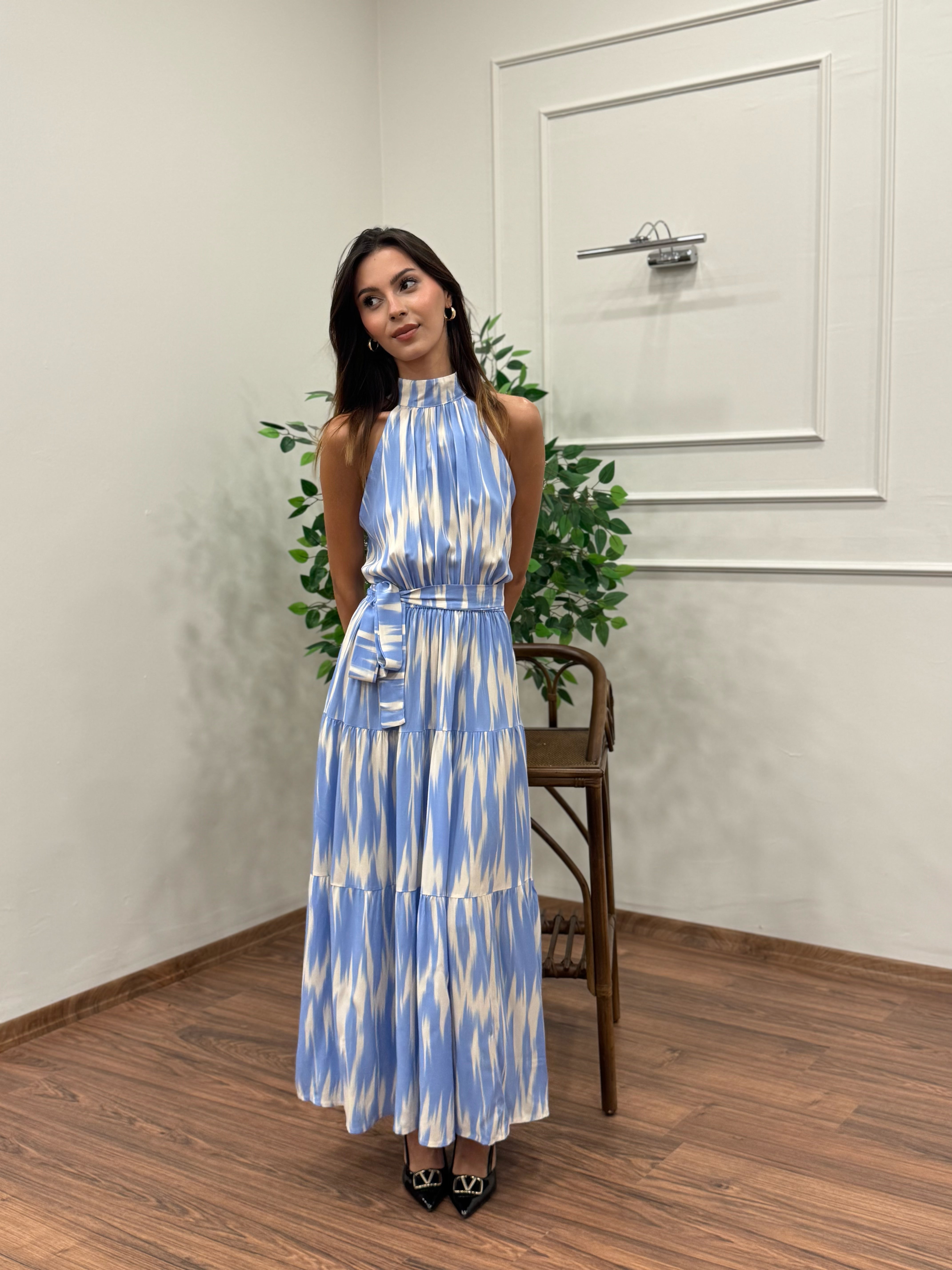 Viskon Kumaş Etnik Desen Bebe Mavi Elbise