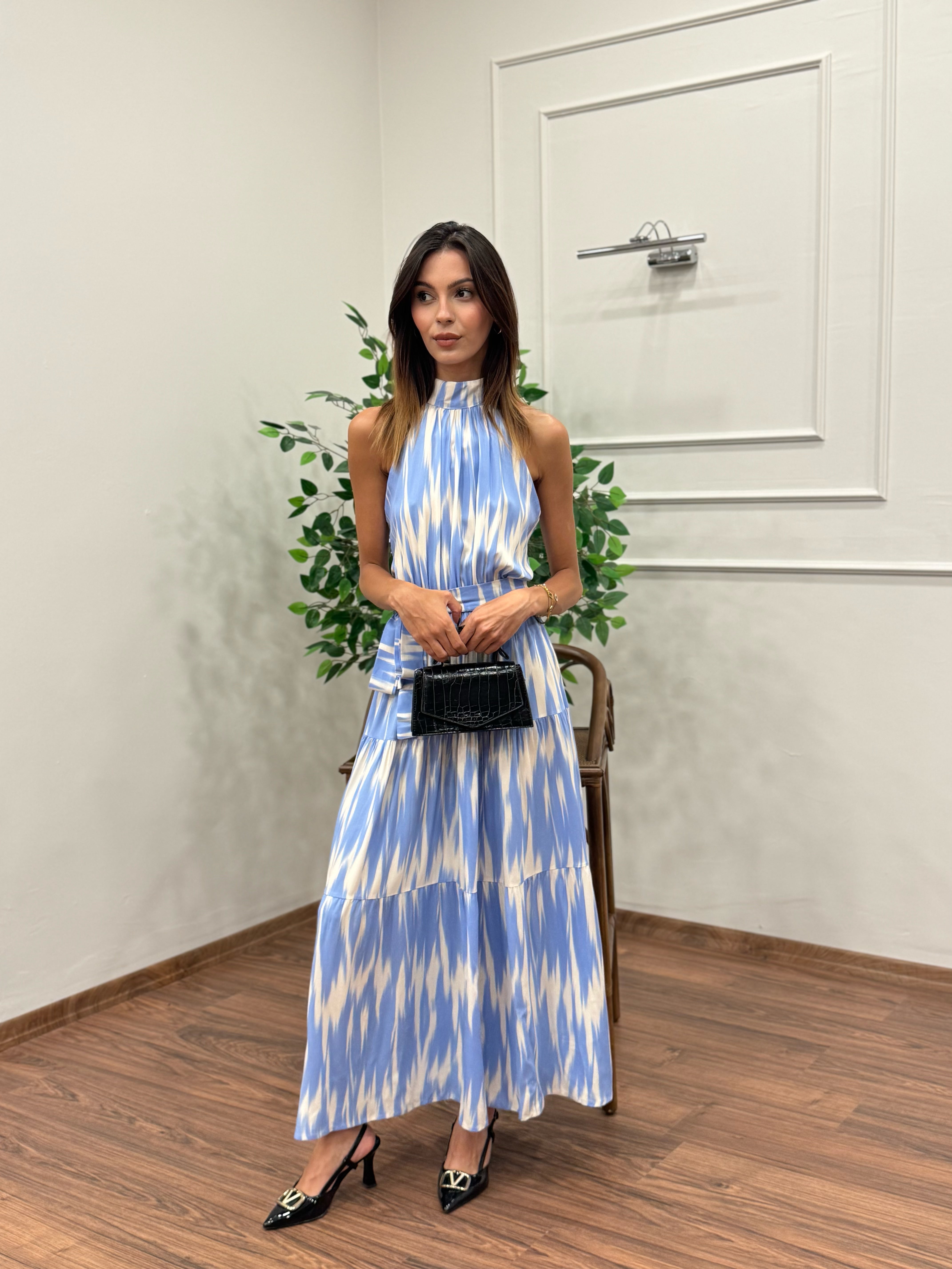 Viskon Kumaş Etnik Desen Bebe Mavi Elbise