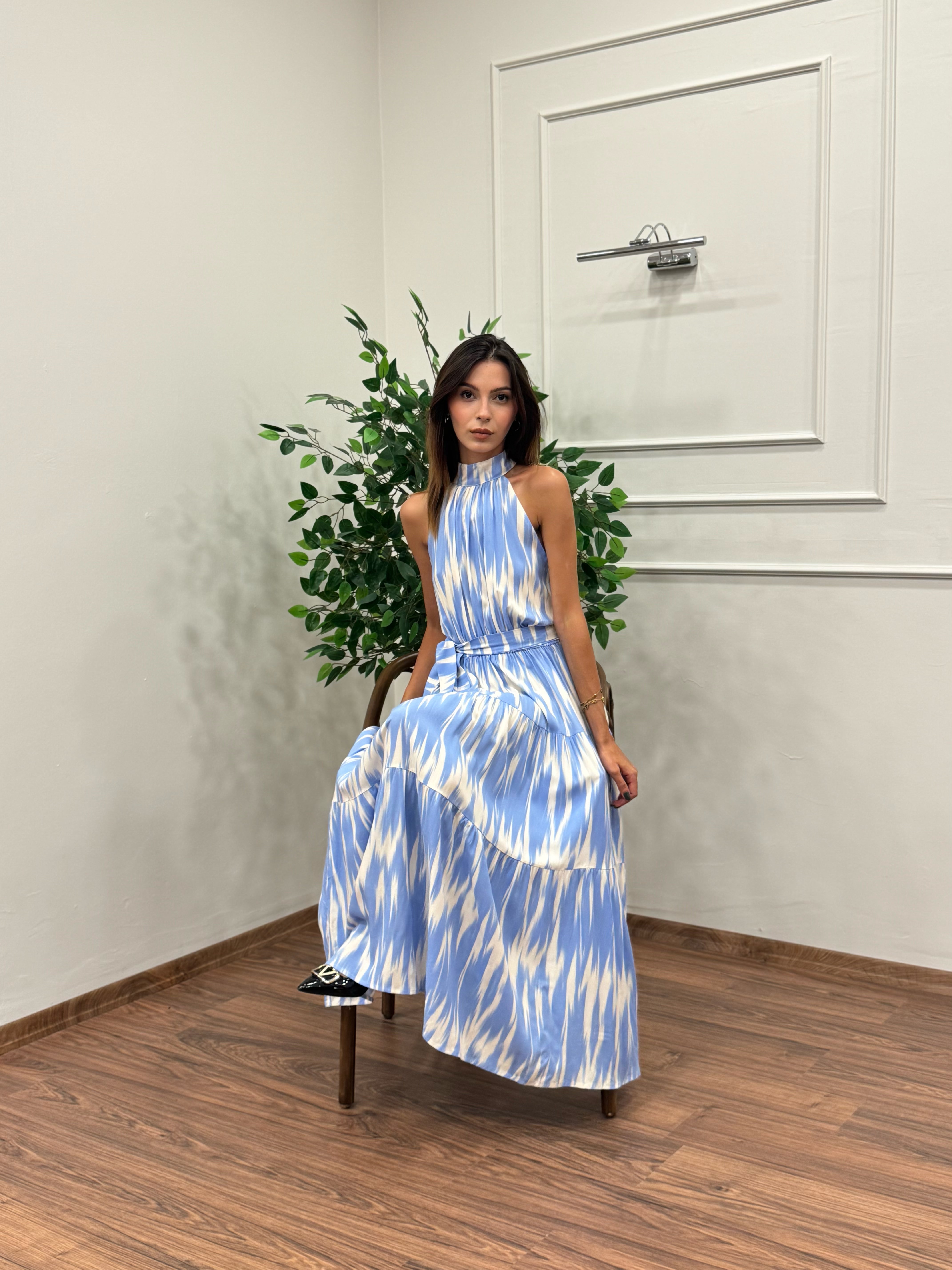 Viskon Kumaş Etnik Desen Bebe Mavi Elbise