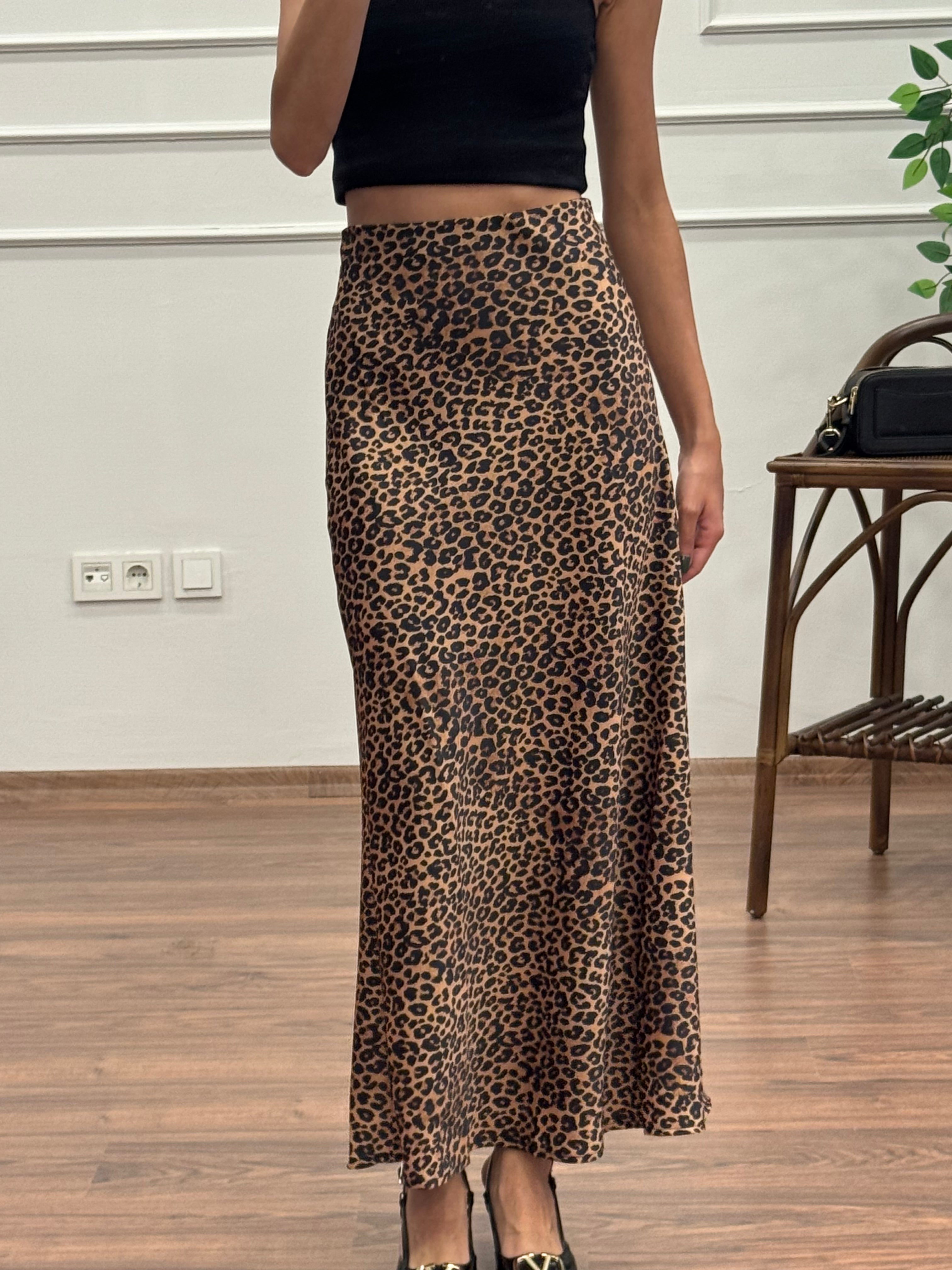 Saten Leopar Desen Etek