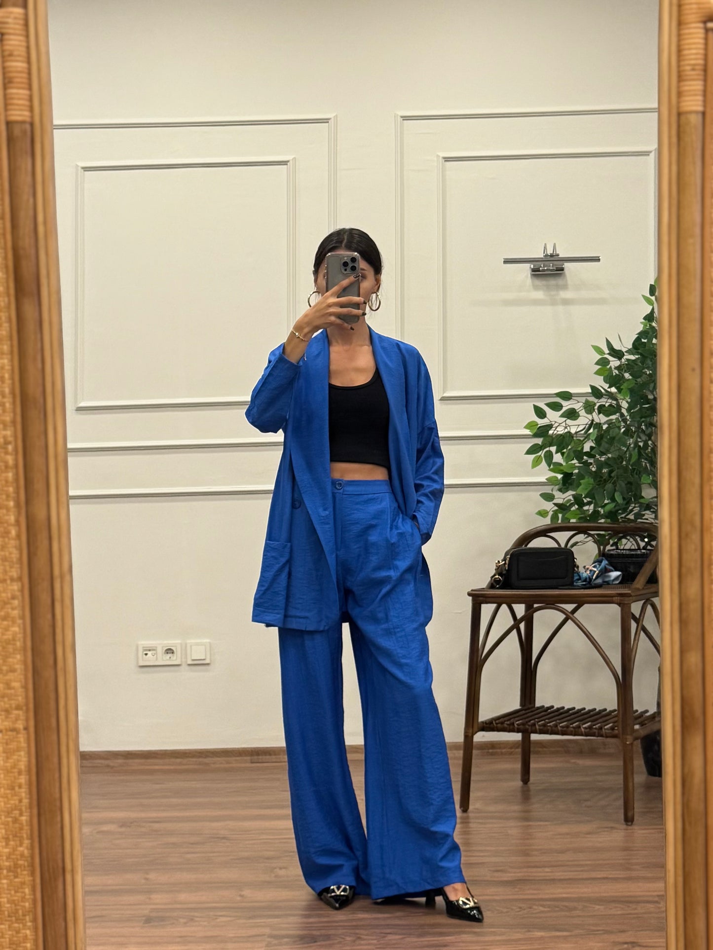 Müslin Blazer Ceket Pantolon Lacivert Takım