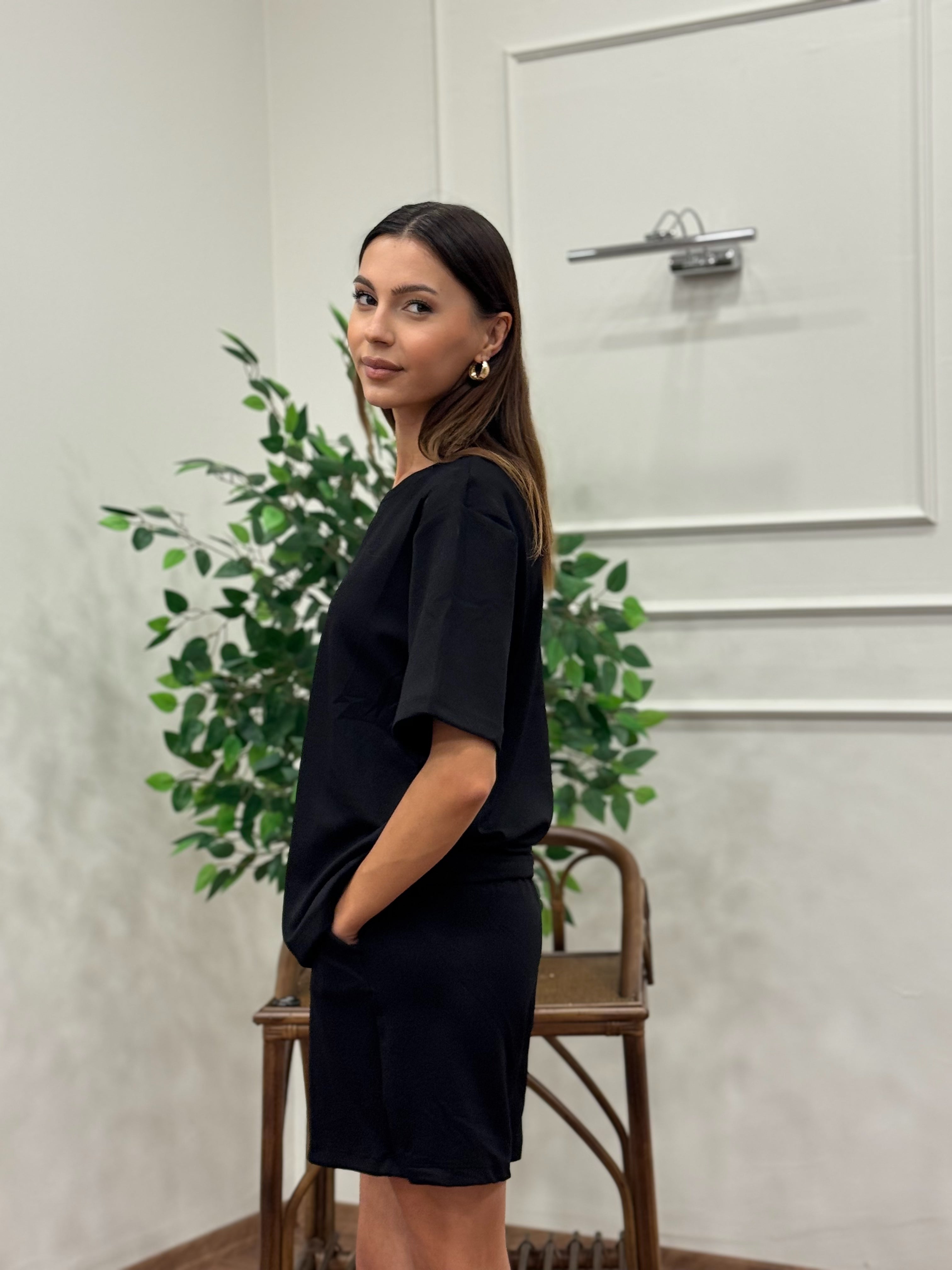 Modal Kumaş Oversize Bluz Şortlu Takım Siyah