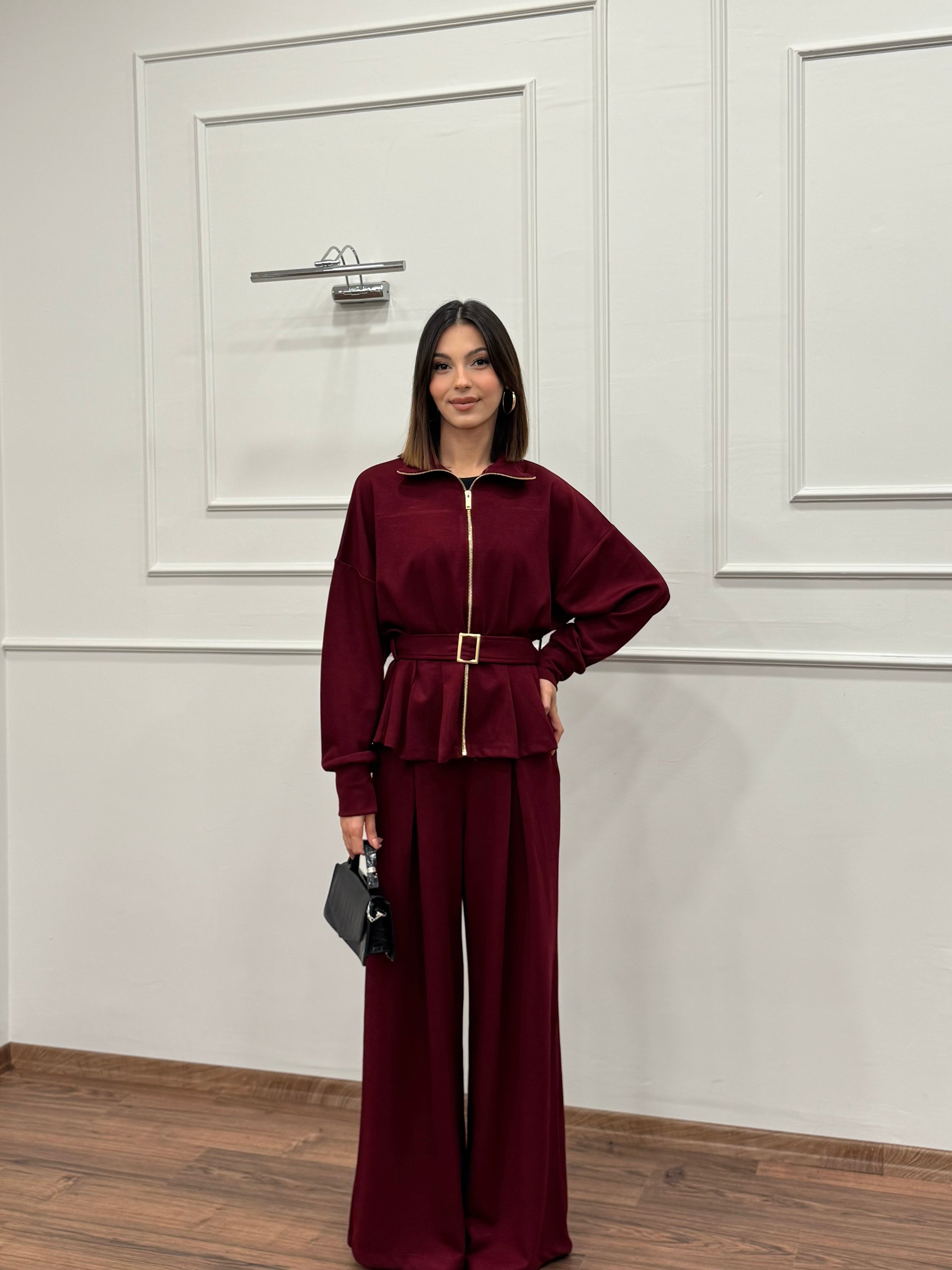 Alya Bordo Ceket Pantolon Takım