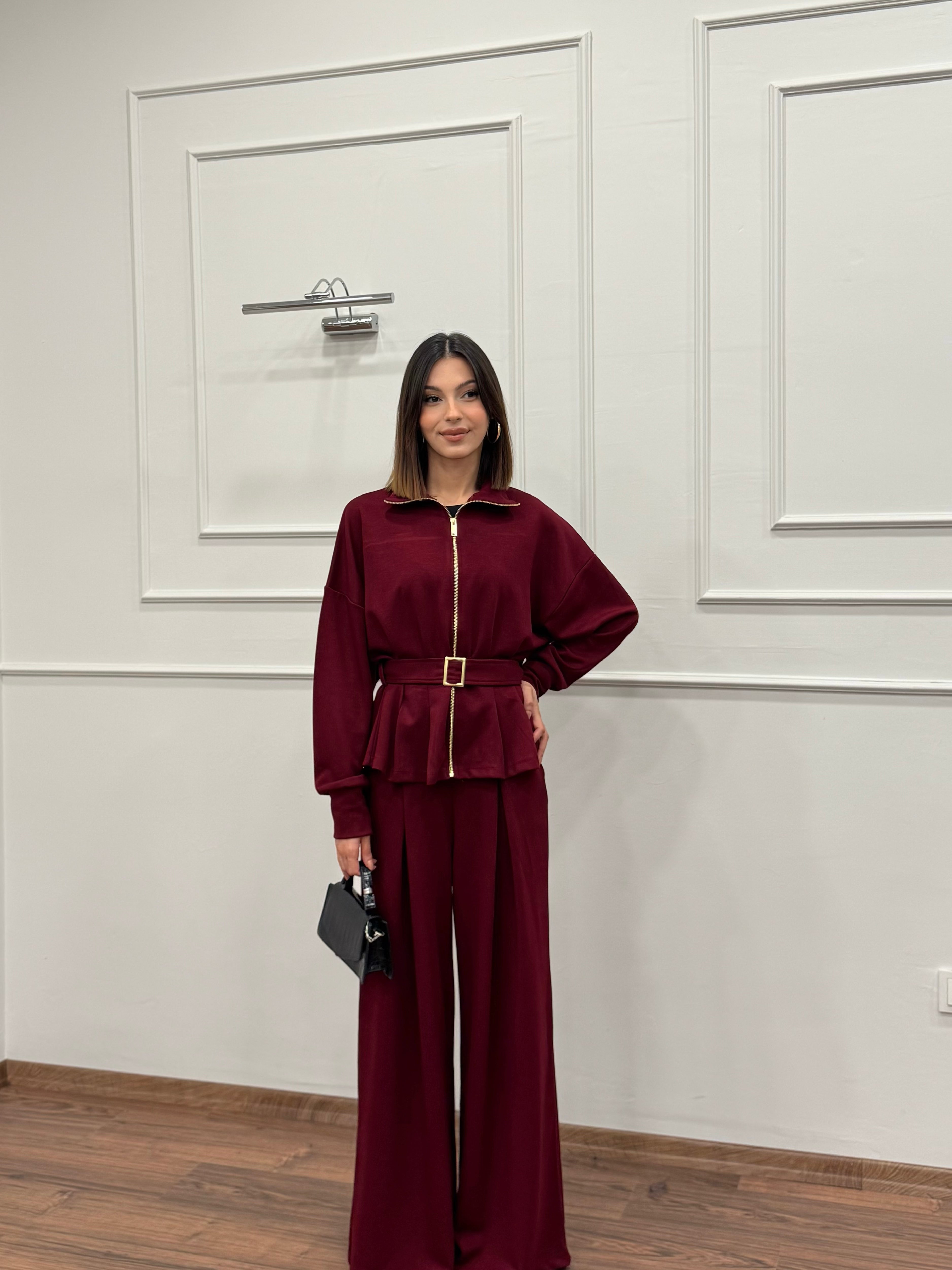 Alya Bordo Ceket Pantolon Takım