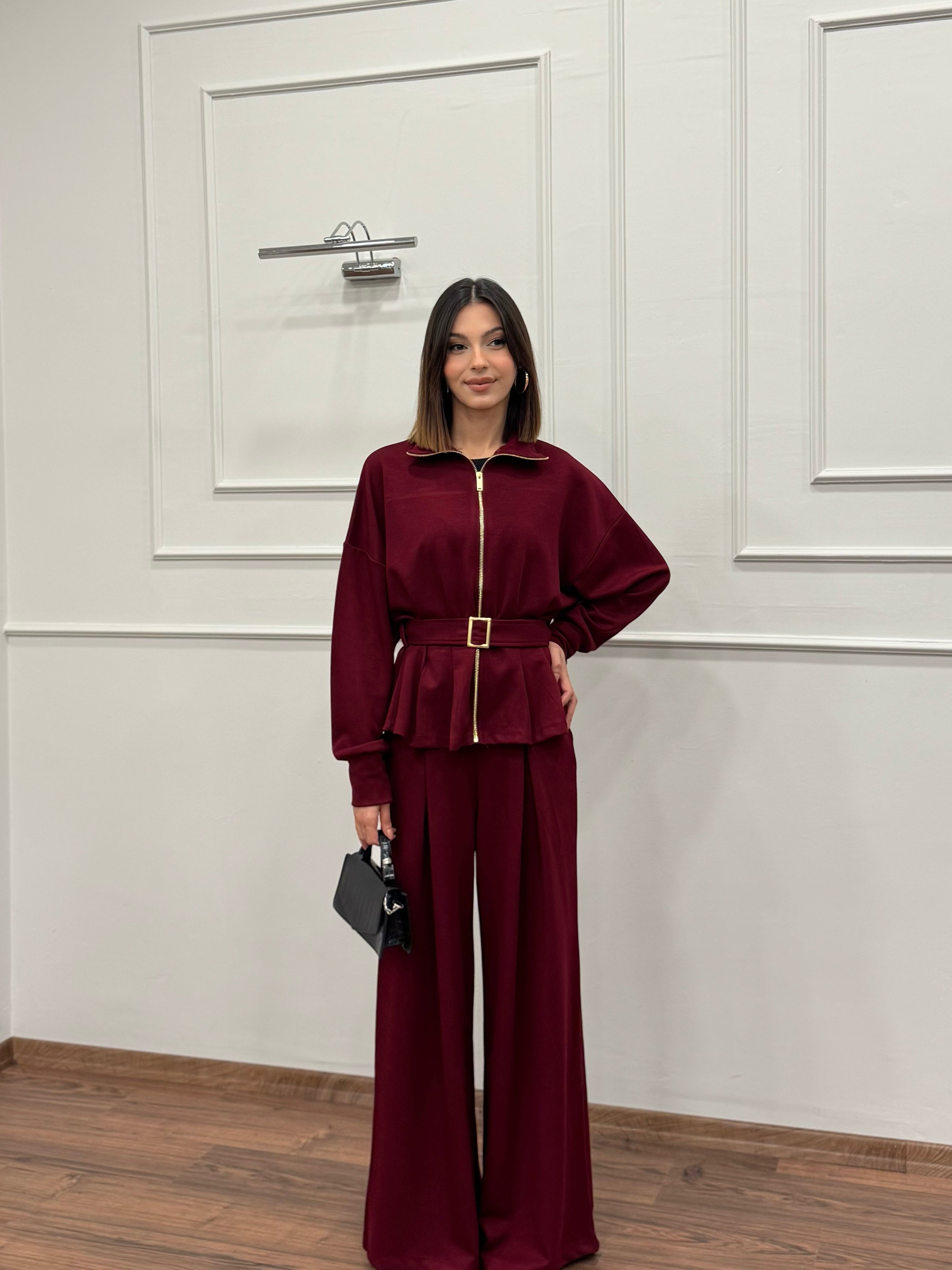 Alya Bordo Ceket Pantolon Takım