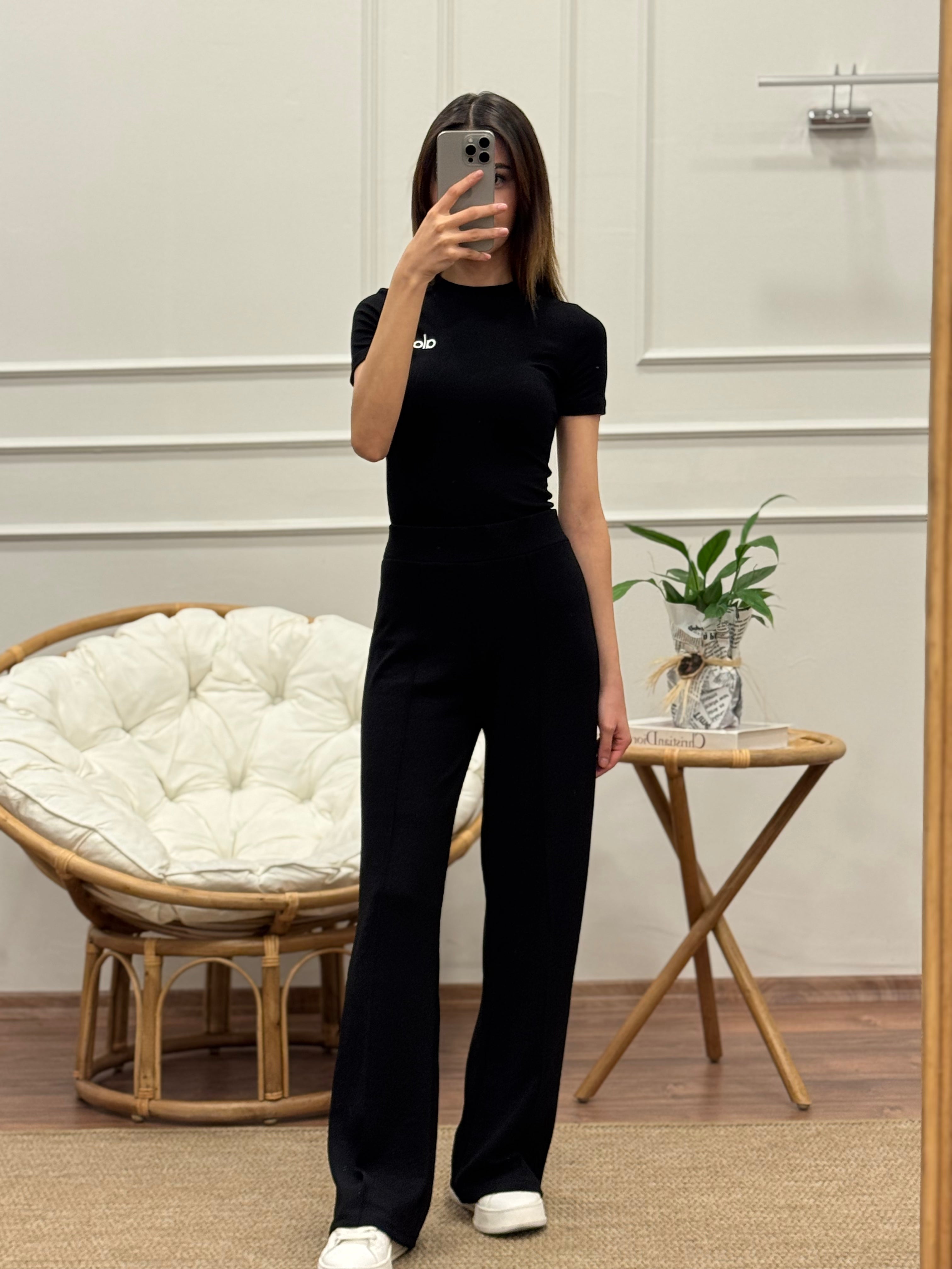 Modal Kumaş Alo Yoga İspanyol Siyah Pantolon