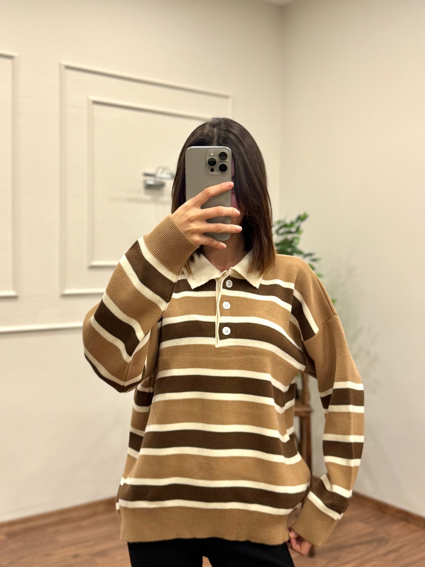 Vintage Bej Polo Yaka Kazak