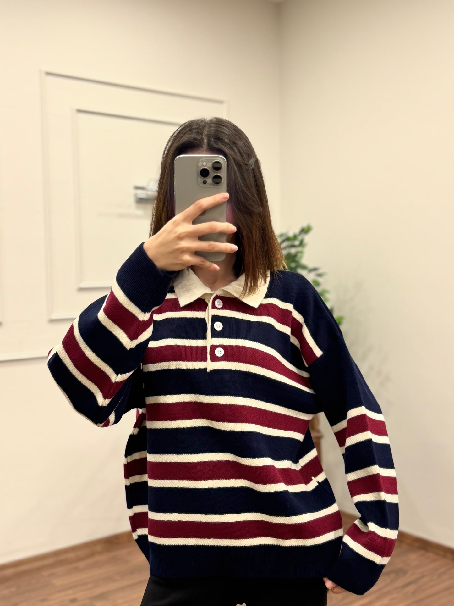 Vintage Lacivert Polo Yaka Kazak