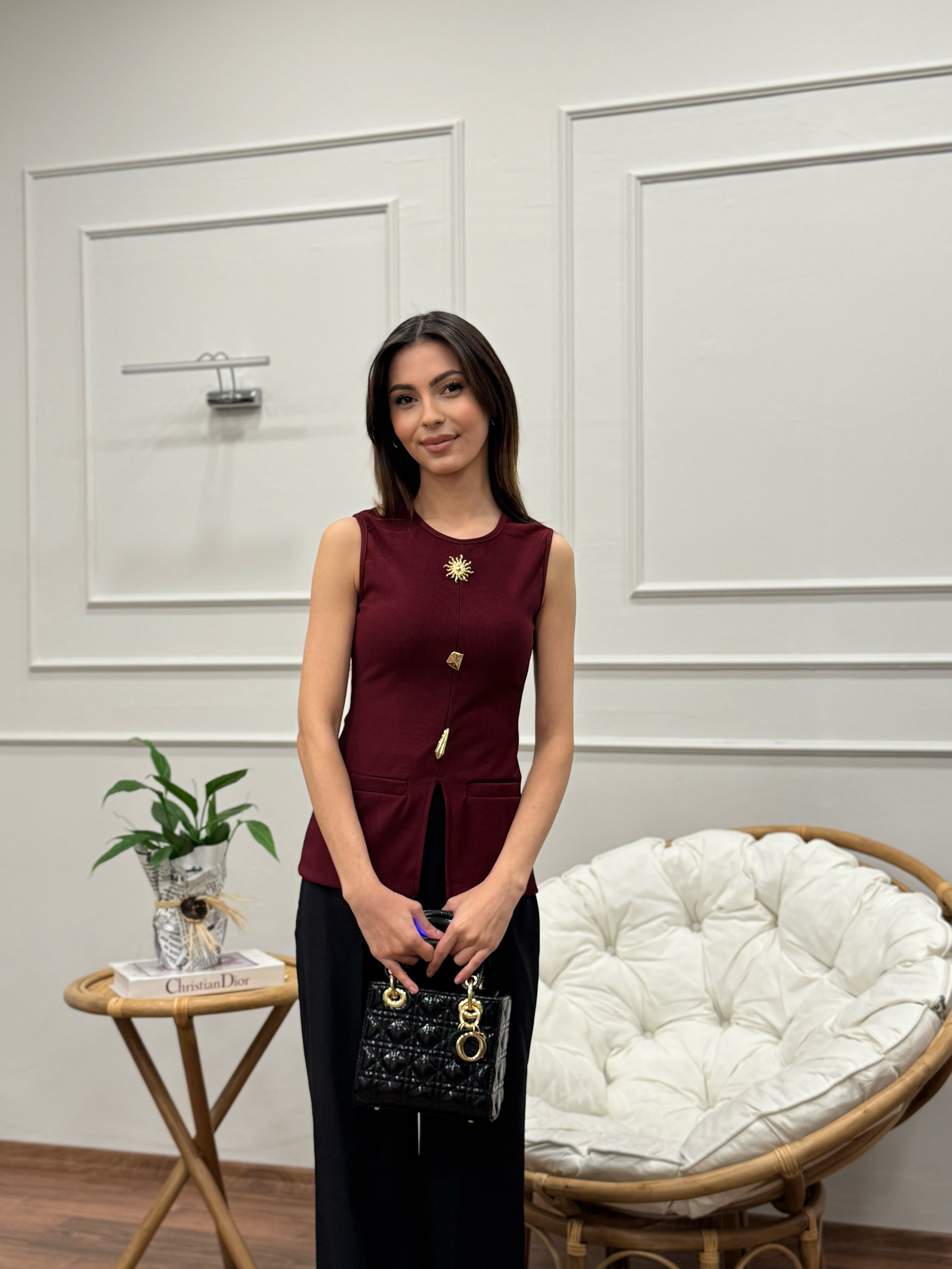 Aksesuar Detay Özel Tasarım Bordo Bluz