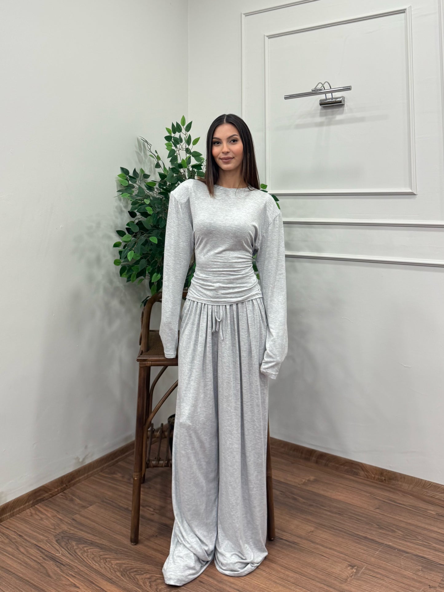 Amélie Viskon Vatkalı Bel Ayarlanabilir Gri İkili Takım