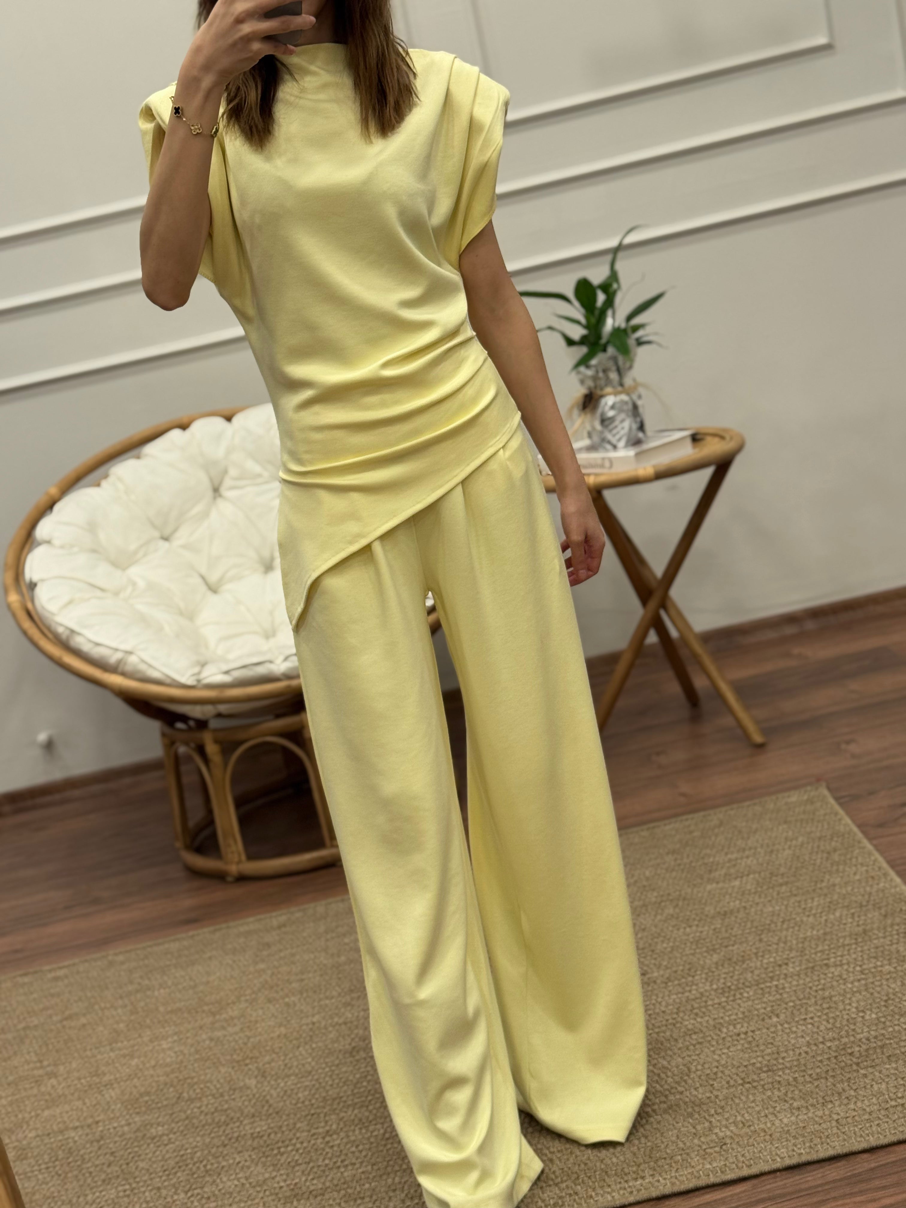 Stella Özel Tasarım İspanyol Pantolon Bluz Sarı Takım