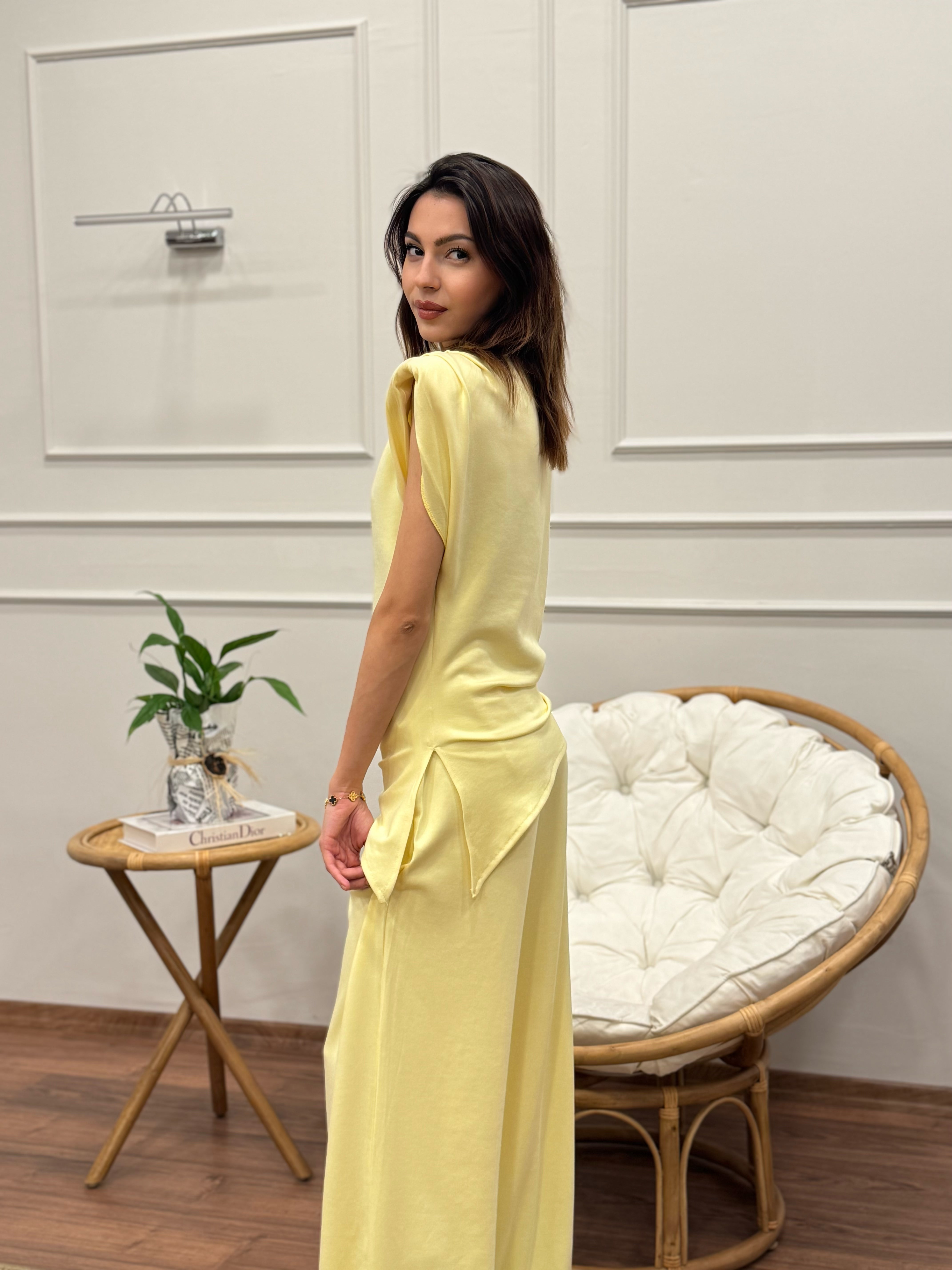 Stella Özel Tasarım İspanyol Pantolon Bluz Sarı Takım