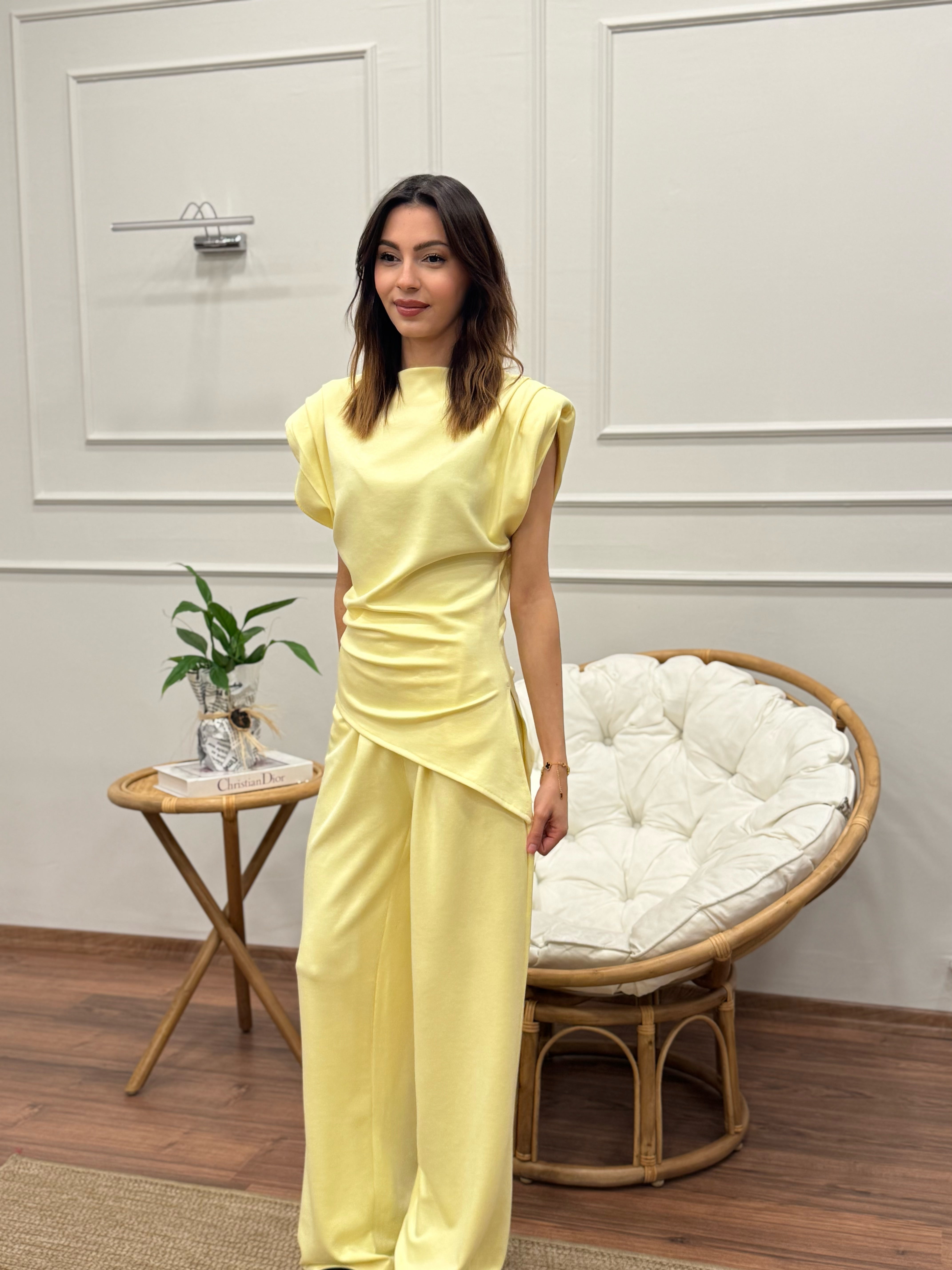 Stella Özel Tasarım İspanyol Pantolon Bluz Sarı Takım