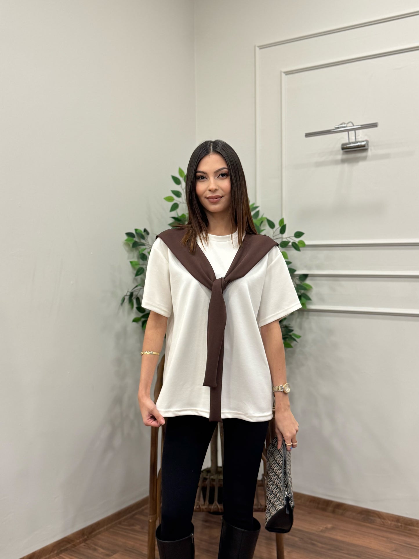 Tie Twst Model Bağlama Detay Kahverengi Bluz
