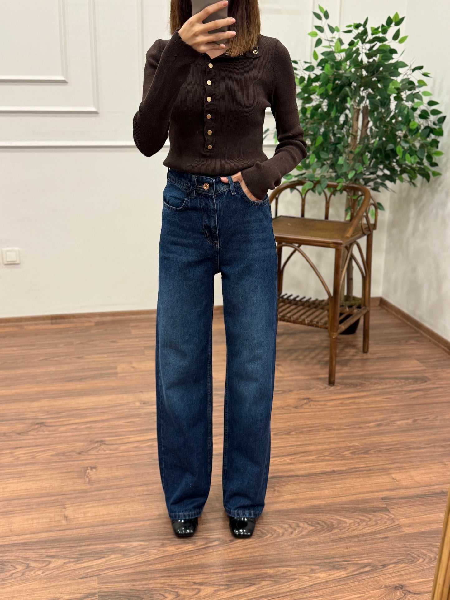 Wide Leg Mavi Yıkamalı Jean