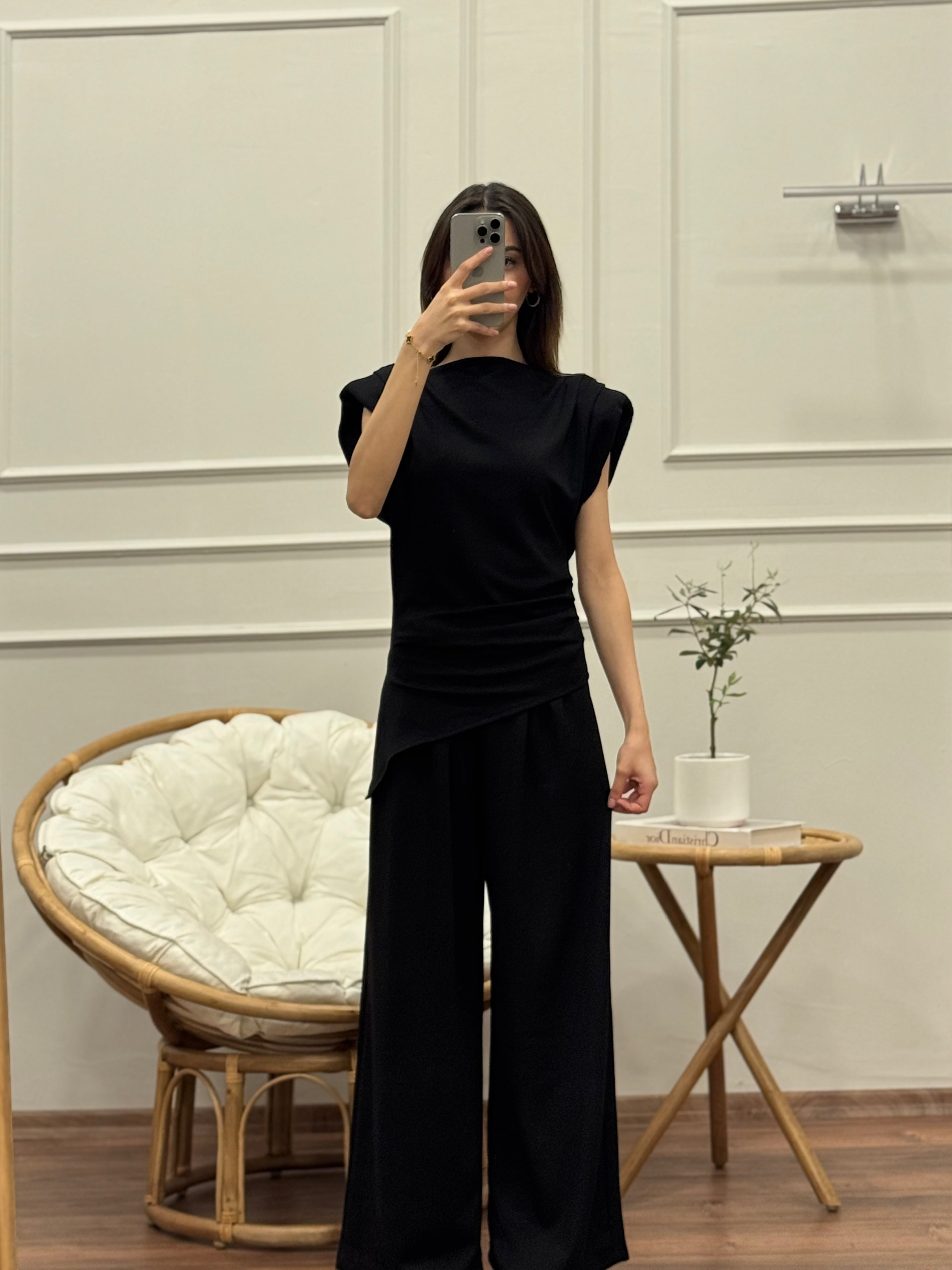 Stella Özel Tasarım İspanyol Pantolon Bluz Siyah Takım