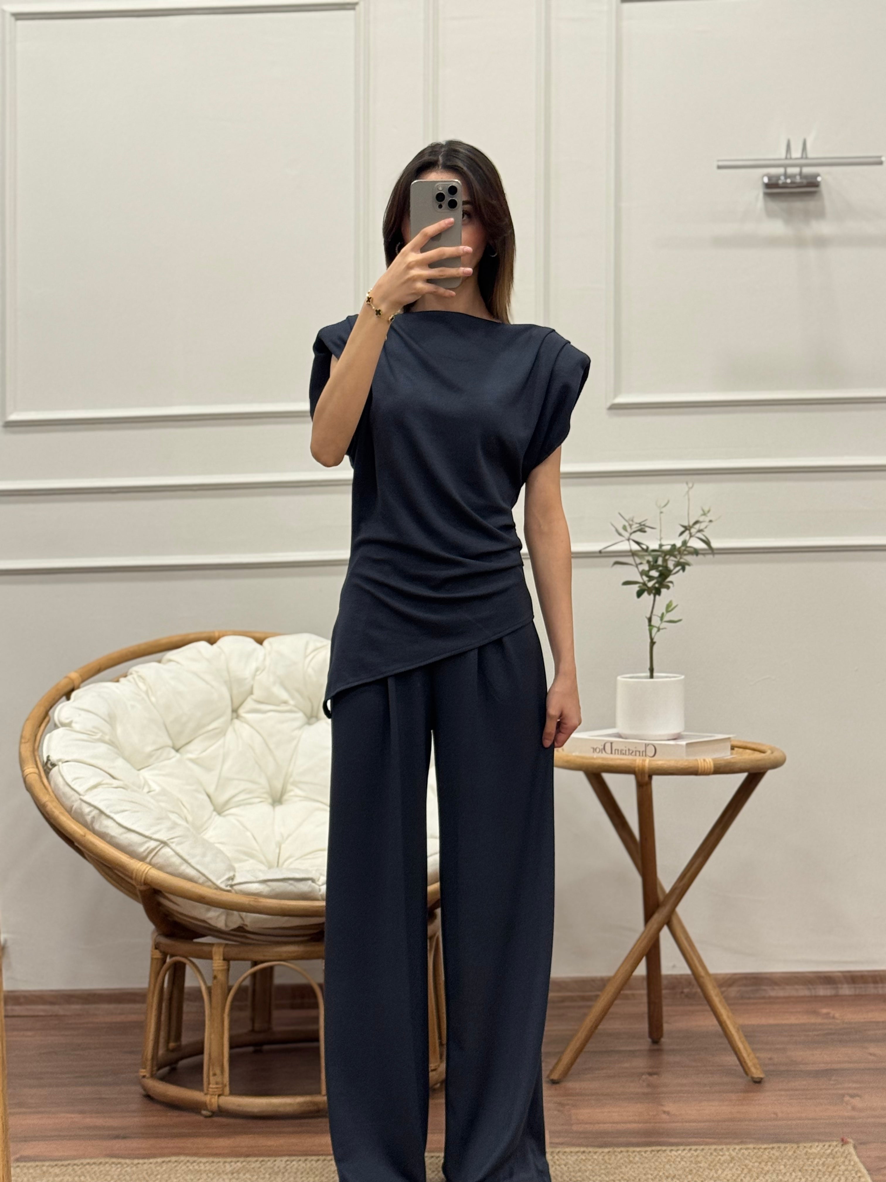 Stella Özel Tasarım İspanyol Pantolon Bluz Antrasit Takım