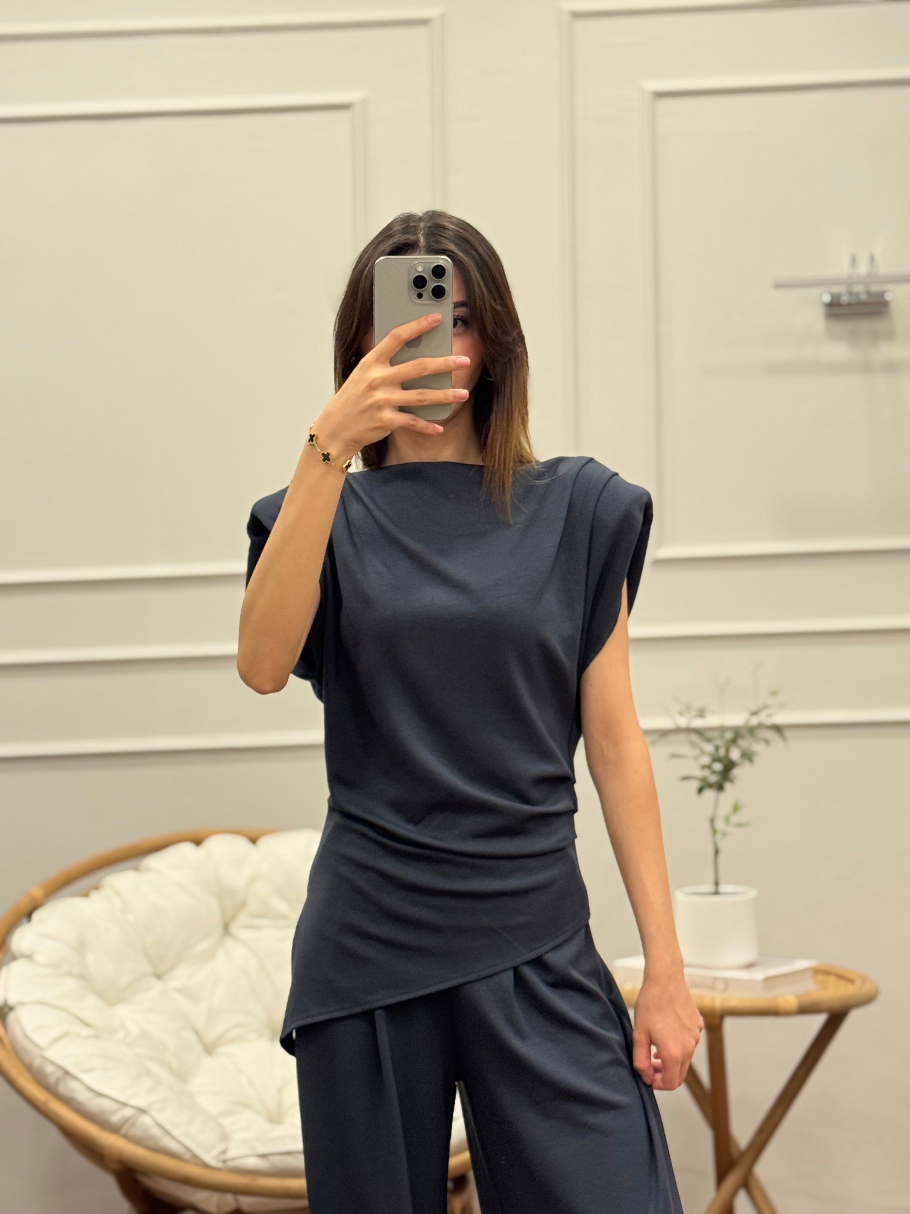 Stella Özel Tasarım İspanyol Pantolon Bluz Antrasit Takım