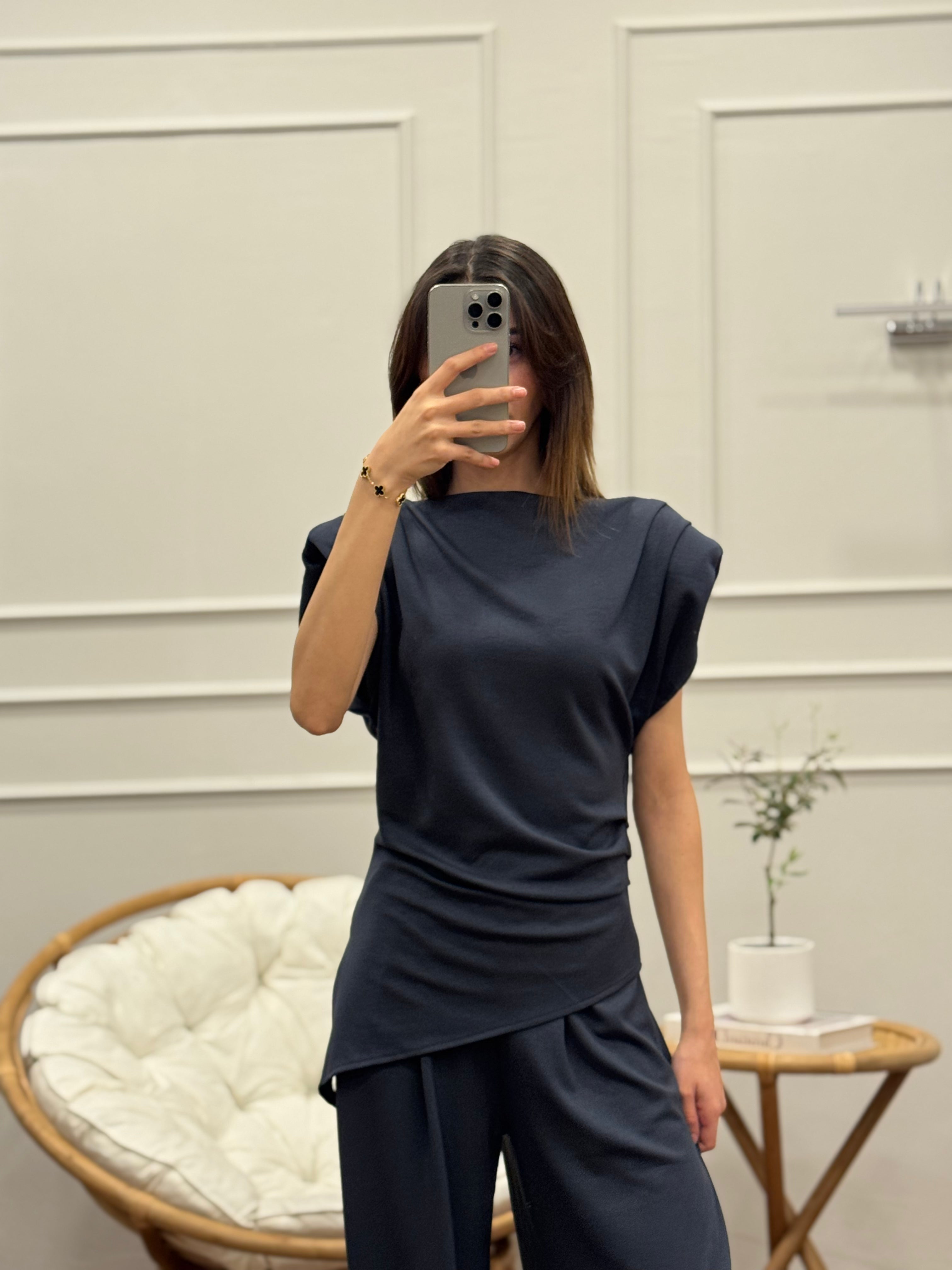 Stella Özel Tasarım İspanyol Pantolon Bluz Antrasit Takım